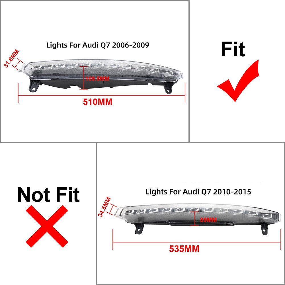 Pair For Audi Q7 2006-09 07 LED Daytime Running Light DRL Turn Signals Fog Lamps