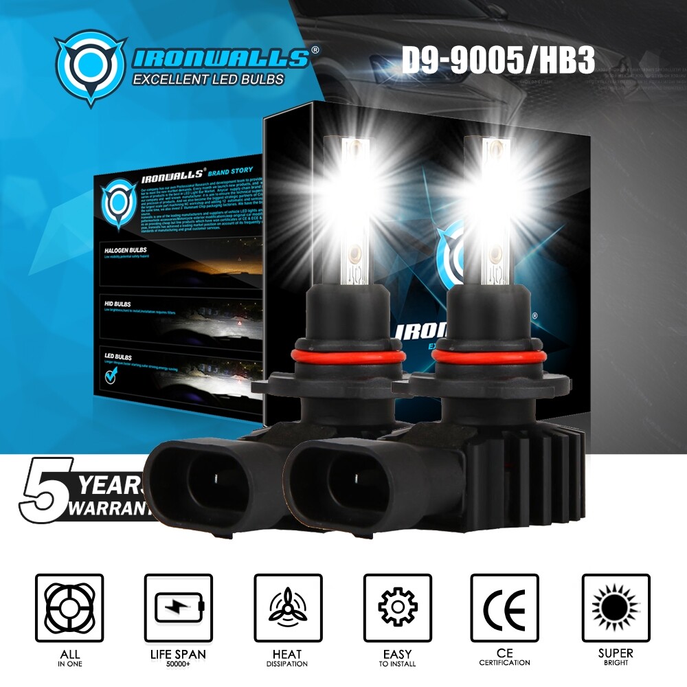 IRONWALLS H11+H11+9005 LED Combo Headlight High+Low Beam+Fog Light Bulbs White