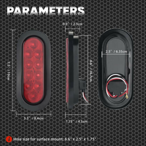 2 Red 6″ Oval Trailer Lights 10 LED Stop Turn Tail Truck Sealed Grommet Plug DOT
