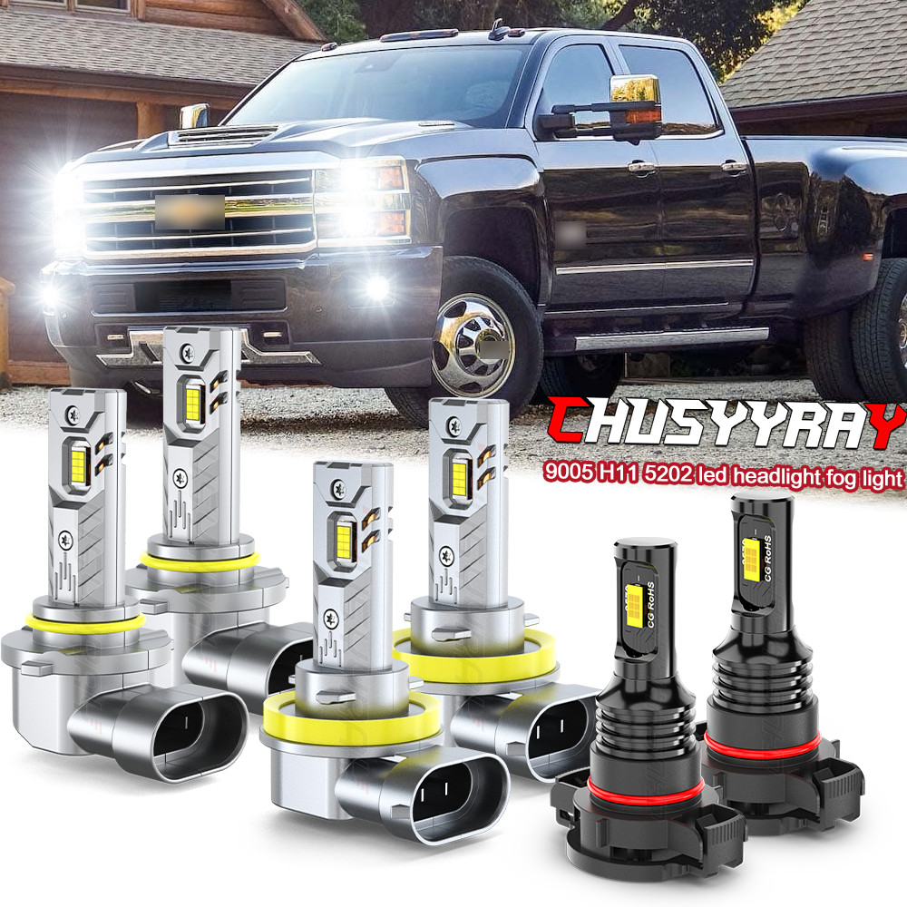 6X LED Headlight Blubs+ Fog Light kit For 2007-2019 Silverado 1500 2500 HD