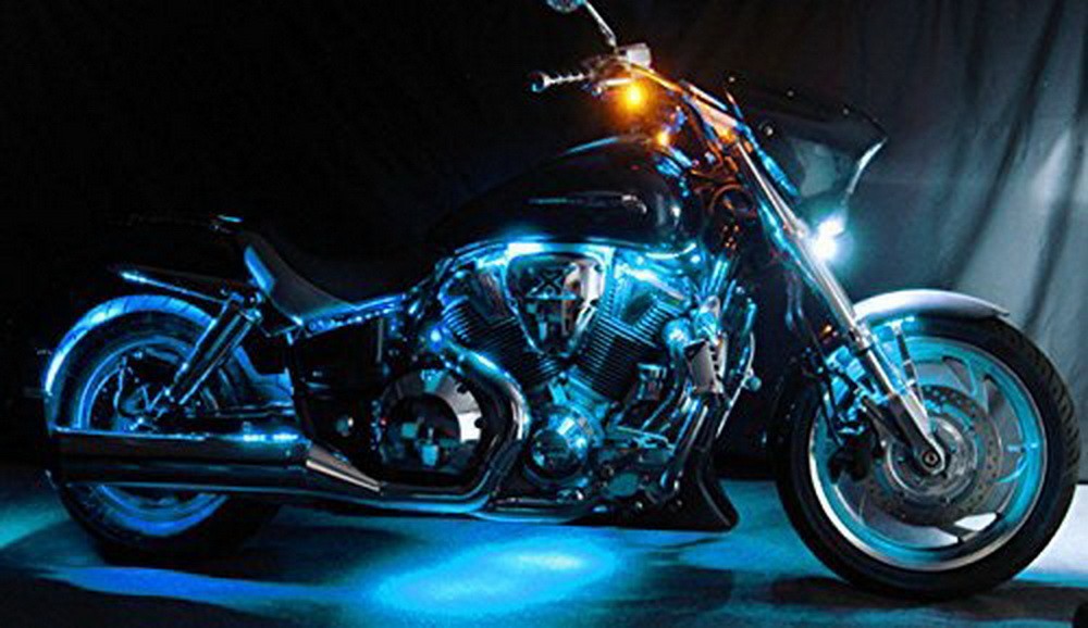 8pcs RGB Multi-Color LED Motorcycle Ground Effect Light Kit w/ Wireless Remote