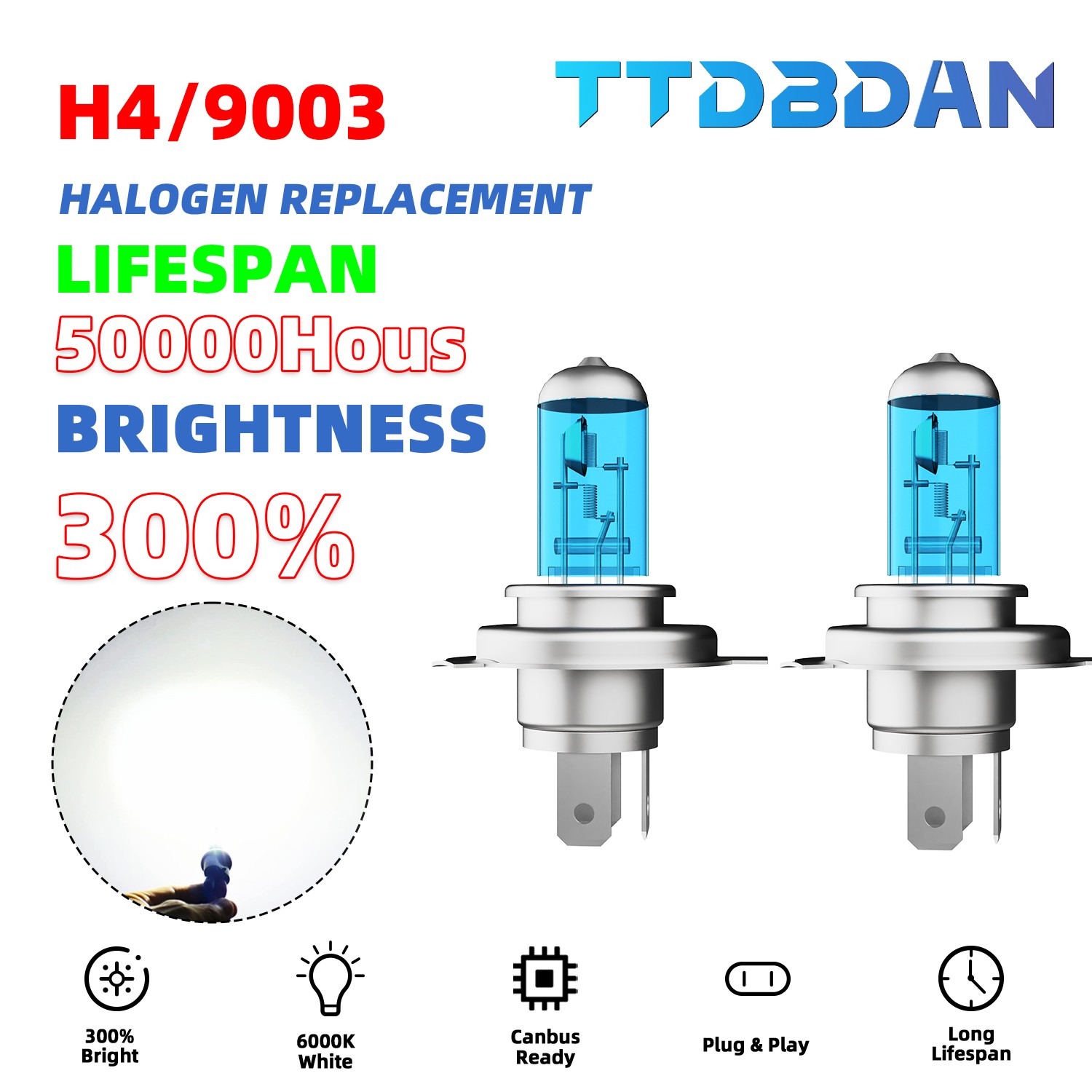 2PCS H4 9003 Warm White Halogen Headlight Bulb Kit High/Low Beam 300% Bright New