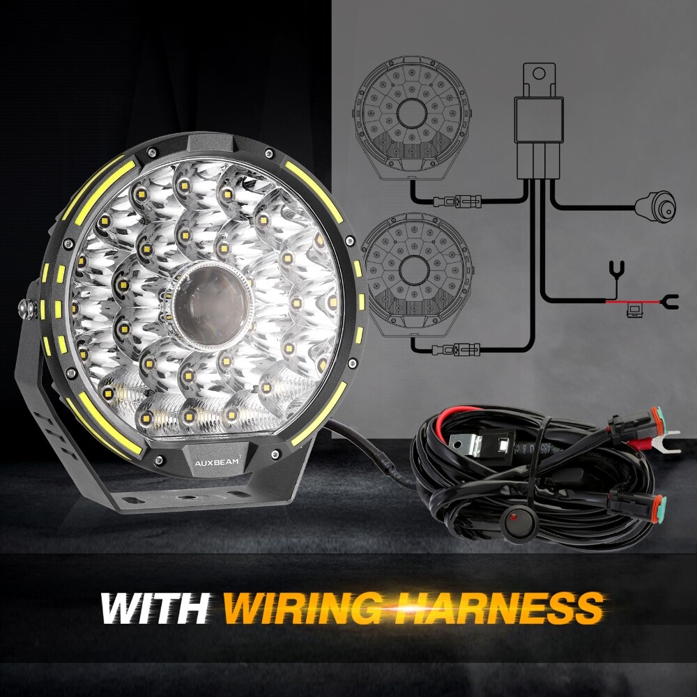 AUXBEAM 360-PRO 720W 9″INCH Round LED Work Light Bar w/Amber Covers For Jeep ATV