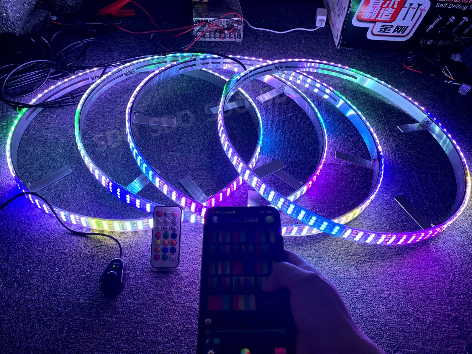 15.5“ / 17.5“ RGB & Color Chasing Quad Row LED Wheel Lights Bluetooth+Remote