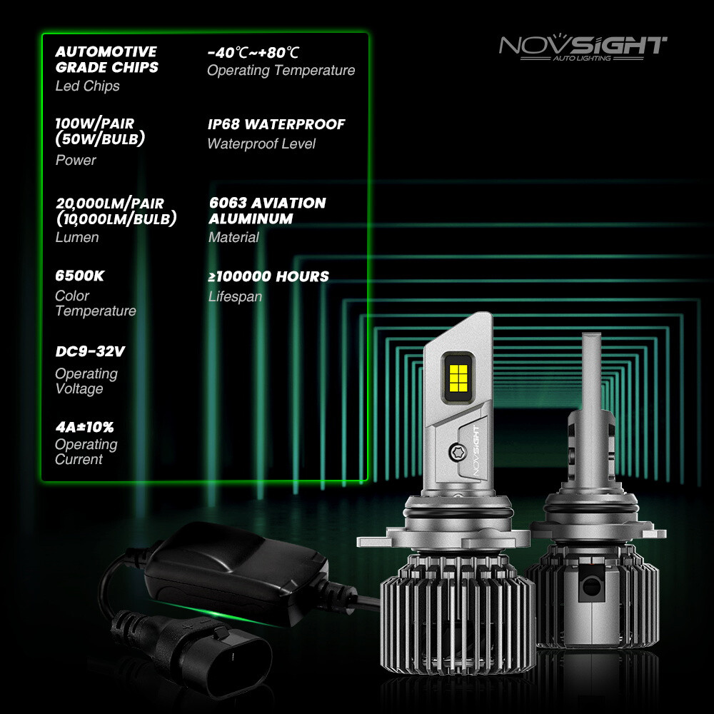 NOVSIGHT Pair 9012 HIR2 LED Headlight Bulbs Kit High Low Beam Super Bright White