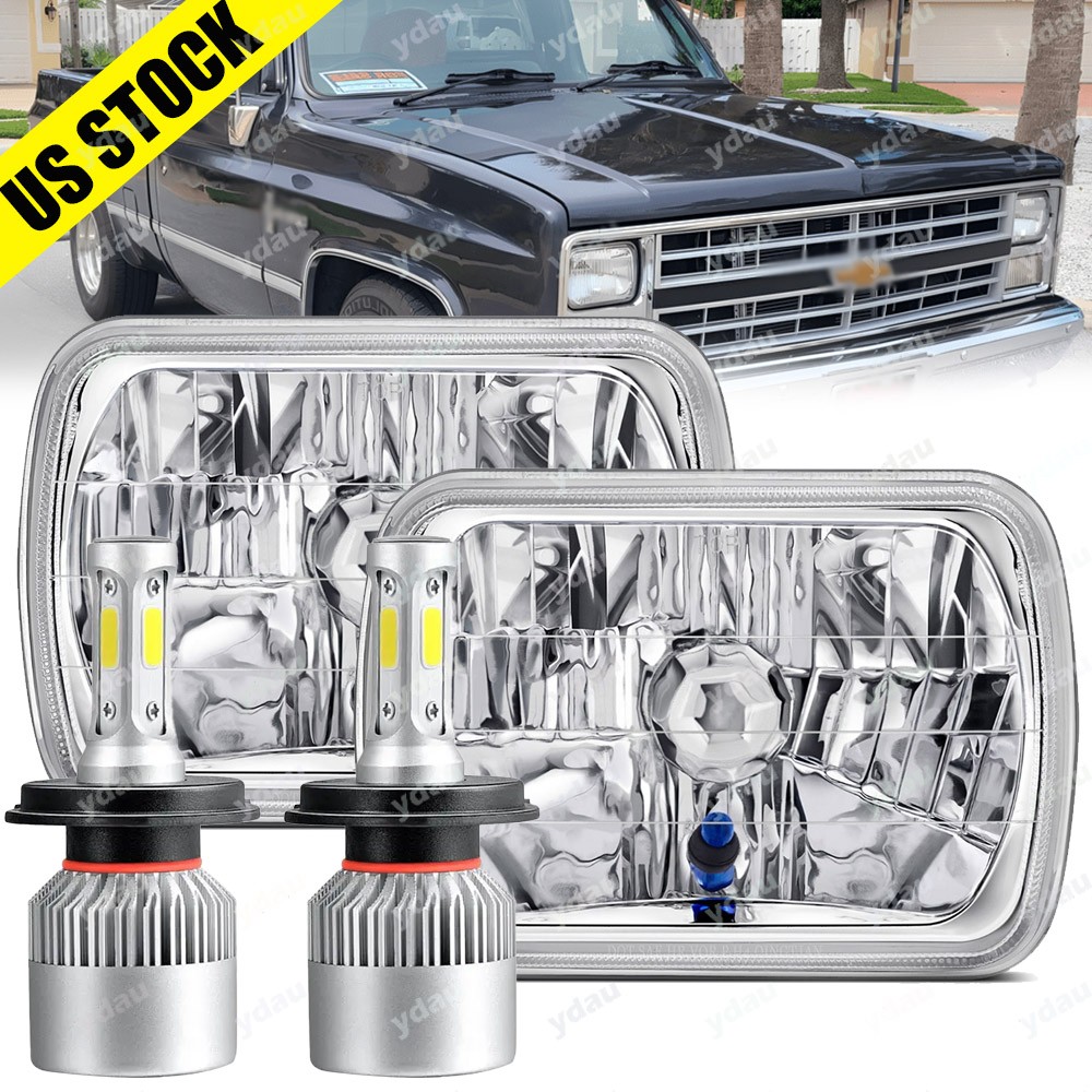 Fit Chevrolet C10 C20 C30 1981-1986 Pair 7×6″ 5×7 LED Headlights Hi/Lo DRL Lamp