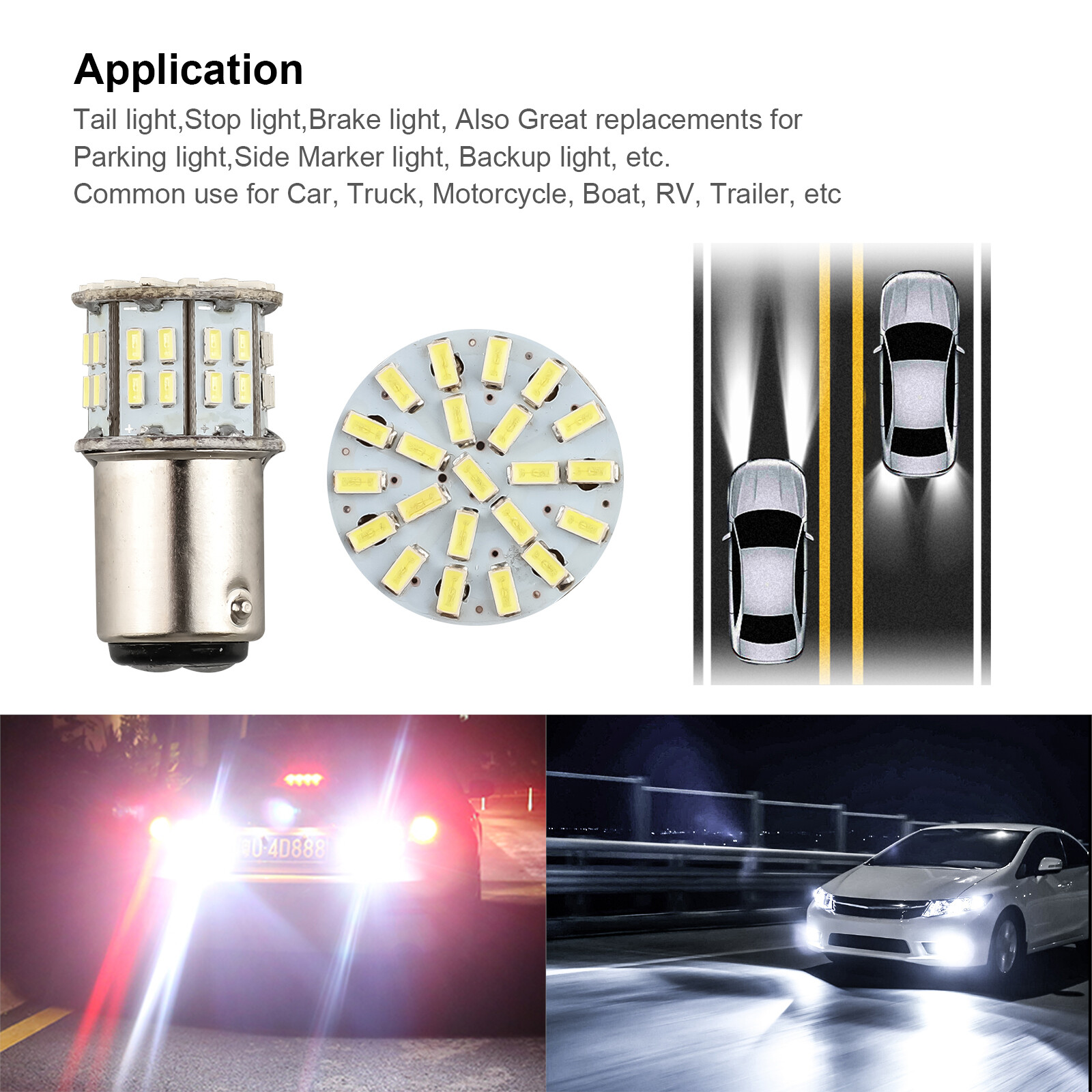 4x 1157 50-SMD LED Tail Brake Stop Backup Reverse Turn Signal Lights Bulbs White