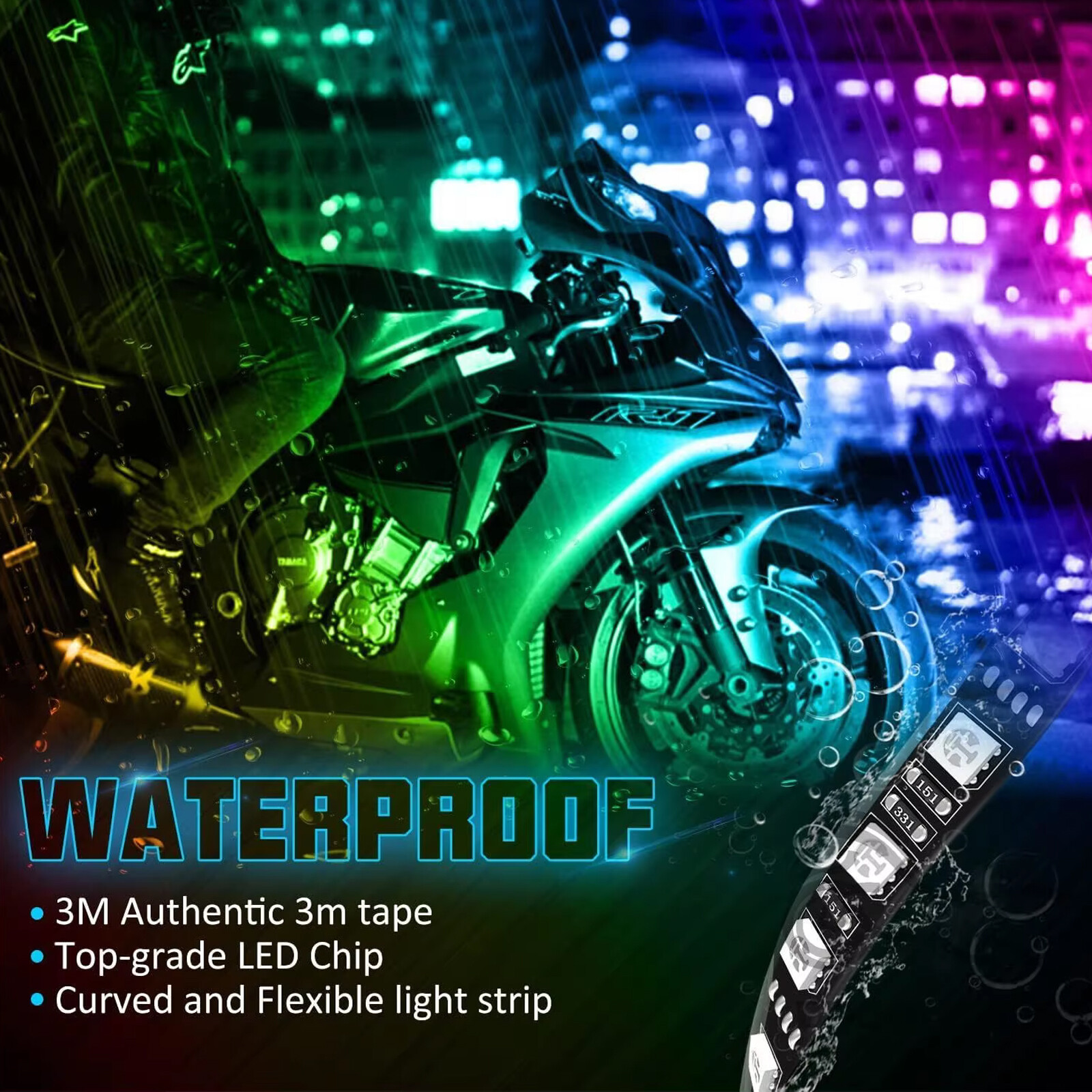 12V Motorcycle Car RGB APP Atmosphere Light Flexible Waterproof Sound Control