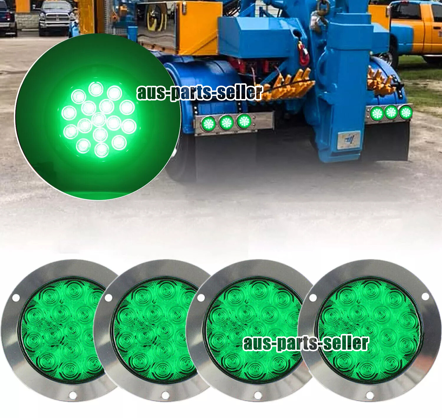 4pcs 16 LED 4″ Round Green Trailer Truck Brake Stop Turn Signal Tail Light IP67