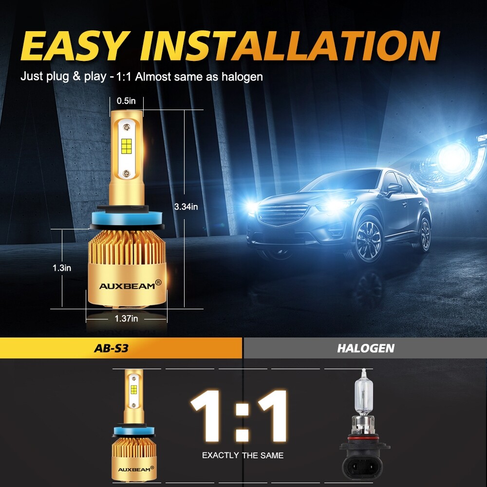 AUXBEAM H9 H11 LED Headlight Super Bright Bulbs Kit 6000K White HIGH/LOW Beam 2X
