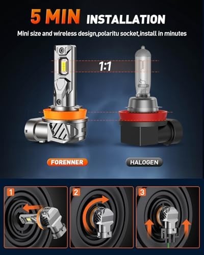 Ultra Bright H11 9005 LED Bulbs Combo, 800% Brightness 6500K Cool White, Mini Si