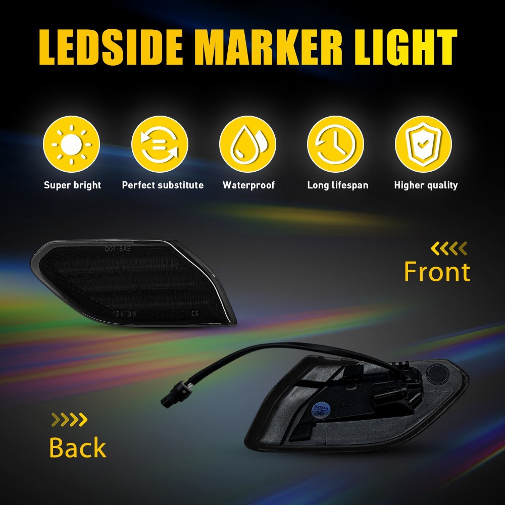 2Pcs Front Left Right Smoked LED Fender Side Marker Lights For 18+ JL / 20+ JT