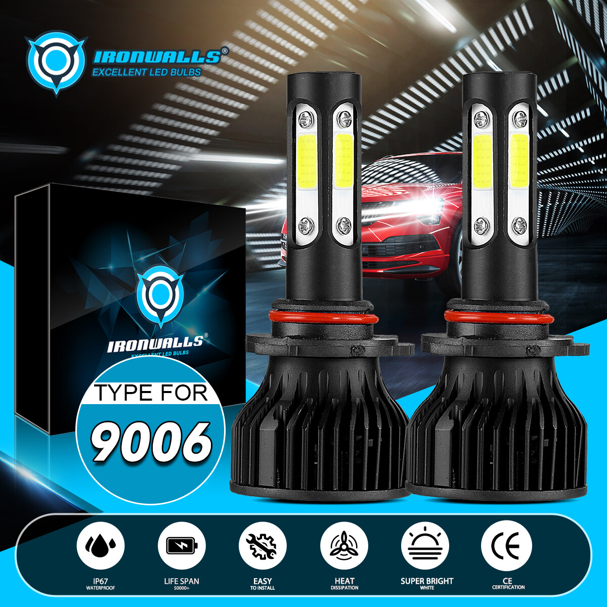 4/6/8-sides 9006 LED Headlight Bulbs Conversion Kit Low Beam White Super Bright