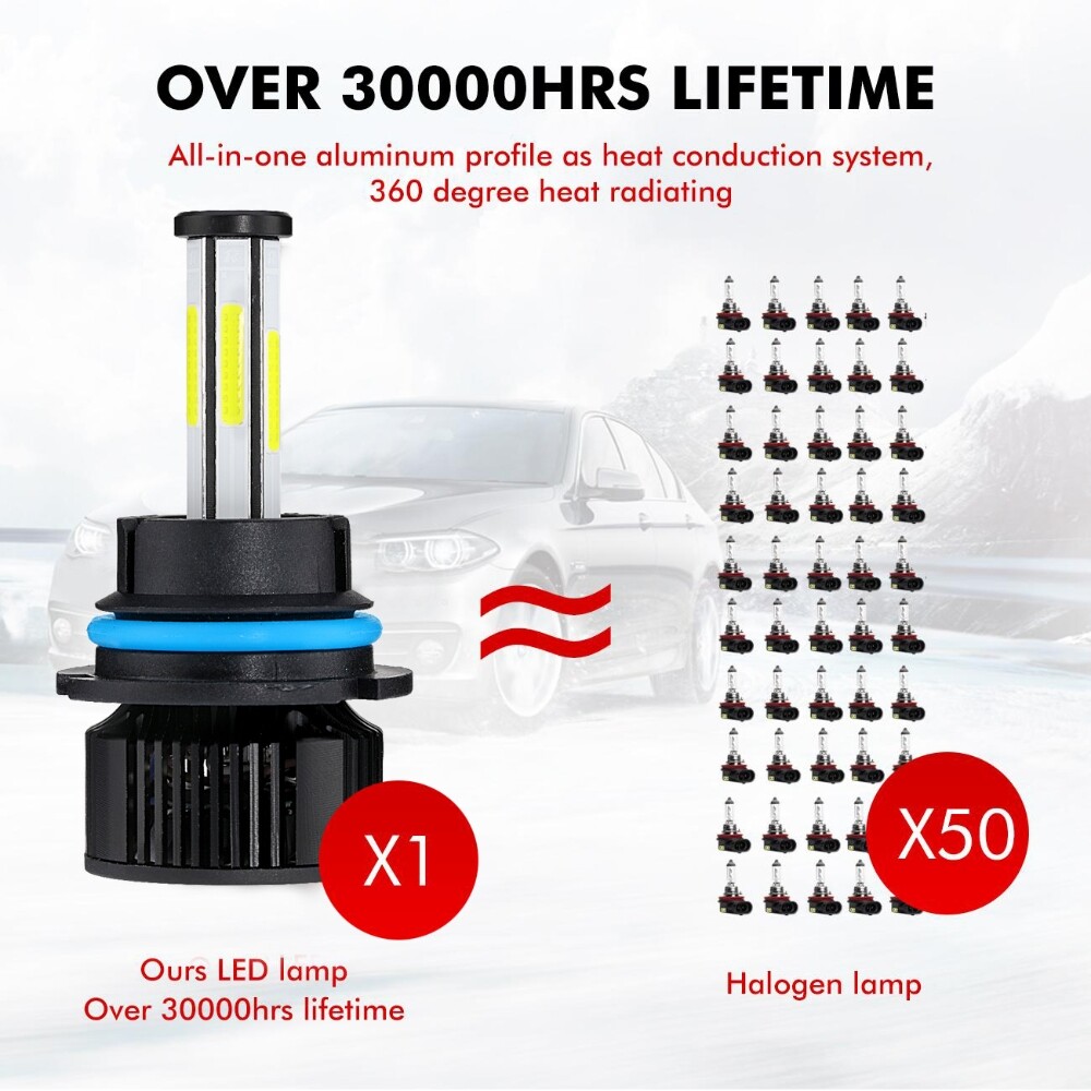 6-side 6000K White LED Headlight High Low Beam Fog Light Bulbs Conversion Kit