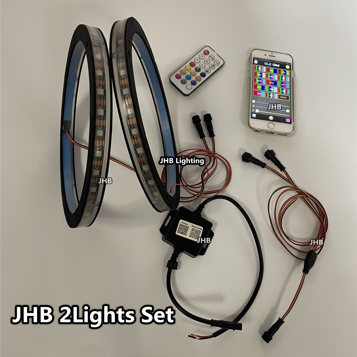 JHB 6.5″ x2PCS SET Remote Bluetooth CHASING Flow LEDs Audio Speaker Rings Lights