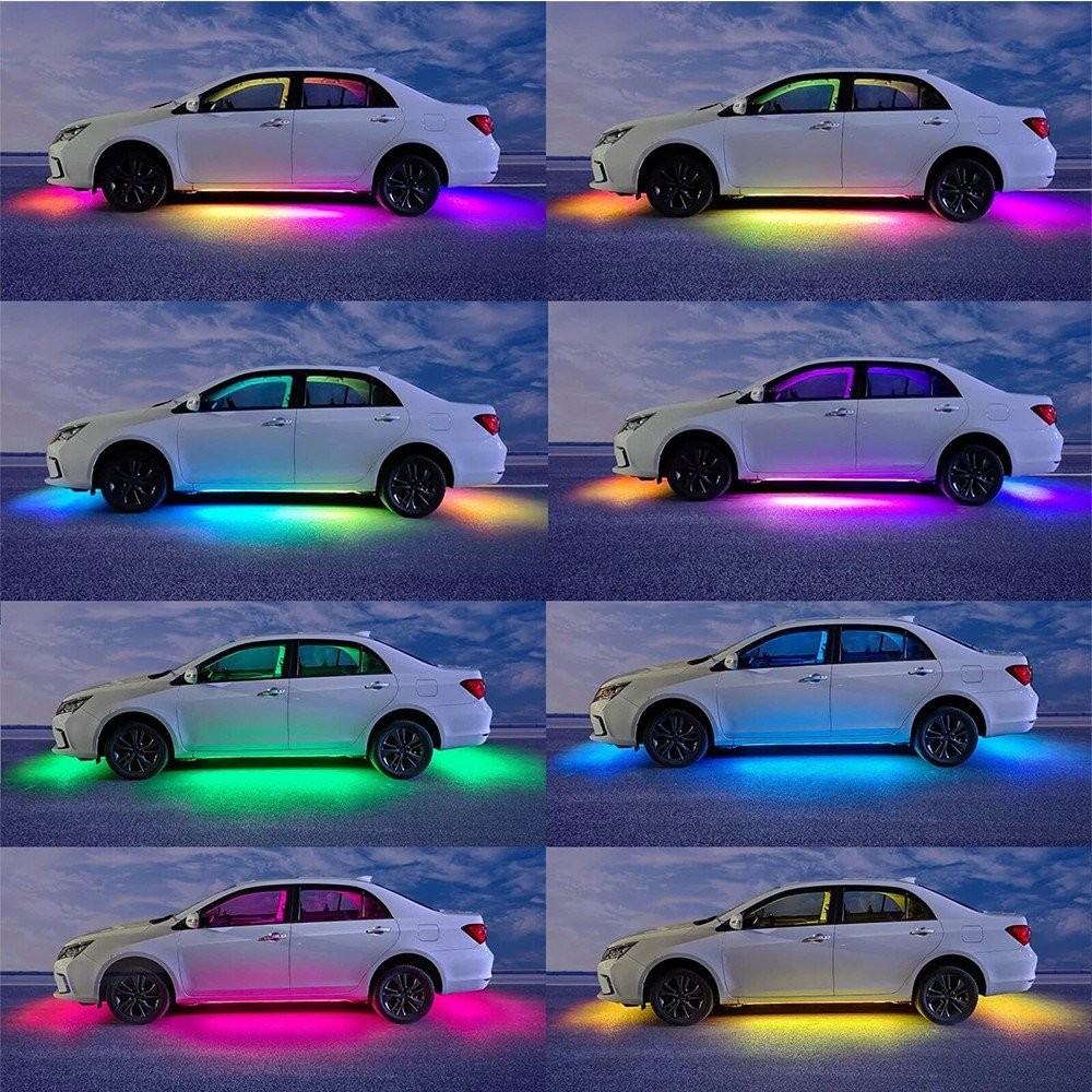 Double Row CHASING 2X 4FT +2X 6.5FT RGB Underglow Light Strips for Car Truck SET