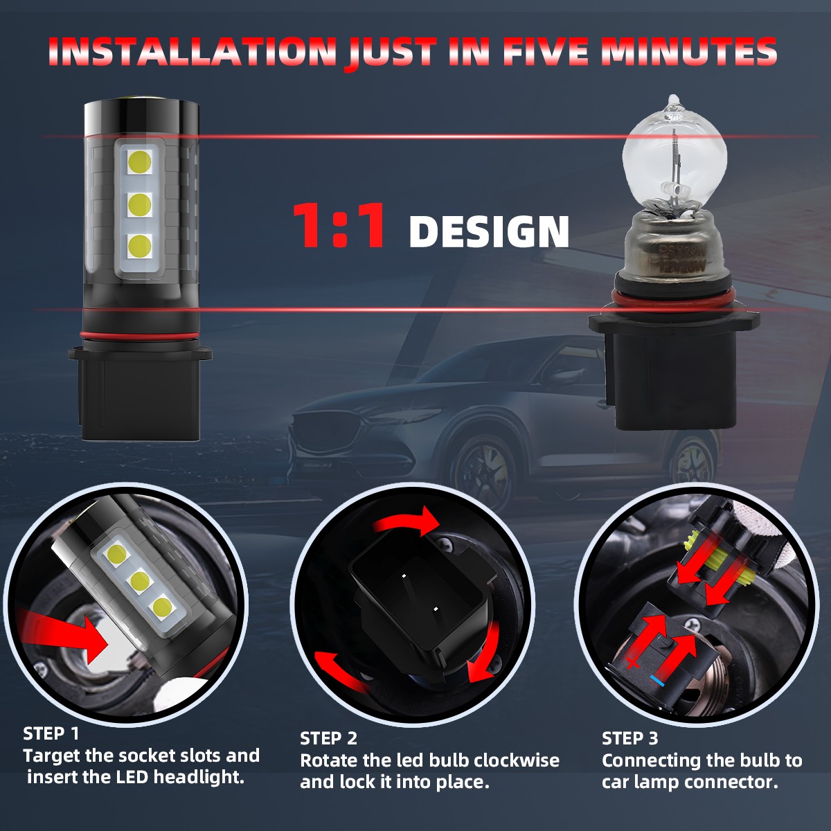For Toyota Highlander 2011-2013 LED Headlight Bulbs KIT Combo High Low Fog Beam