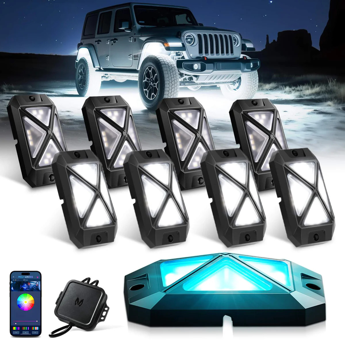 MICTUNING RGB Rock Lights 4 Pods Underglow Underbody Neon Lights for Truck ATV