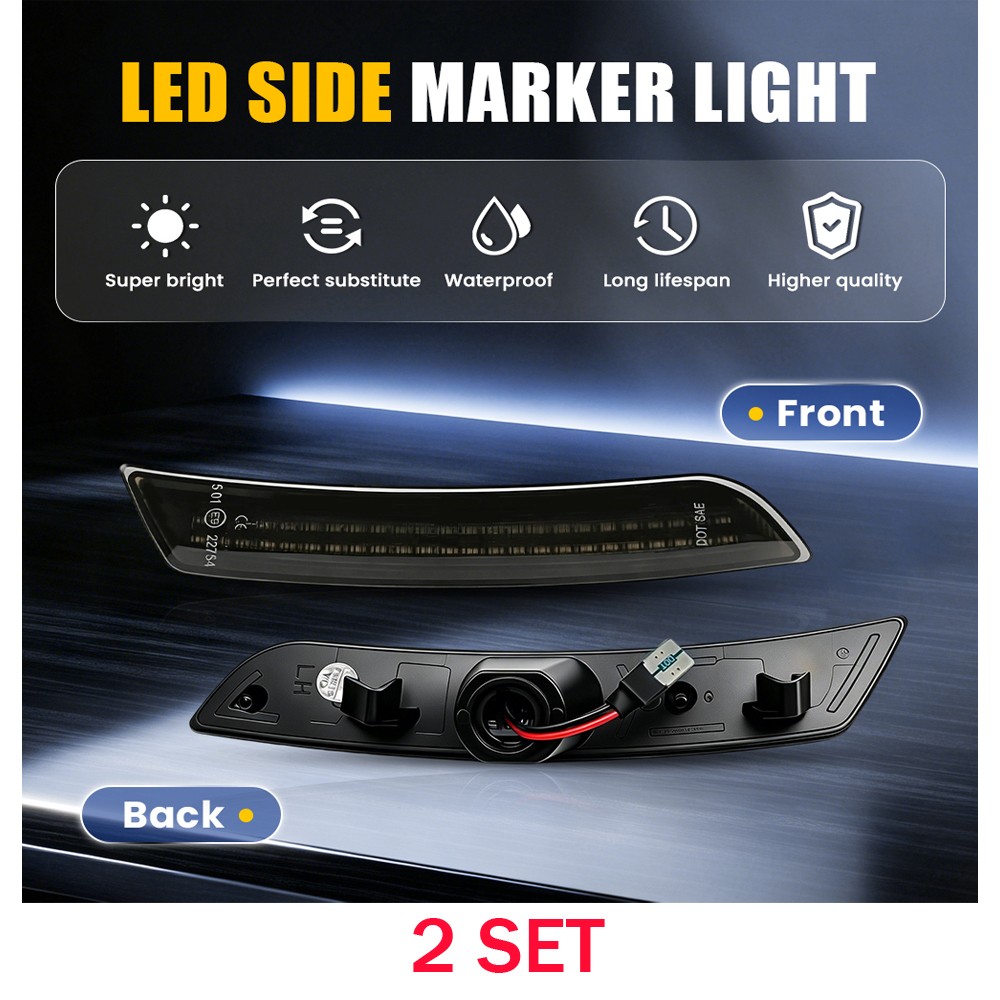 Purple LED Side Marker Lights 8X Fits 2016-2022 2023 Chevy Camaro Smoked Housing
