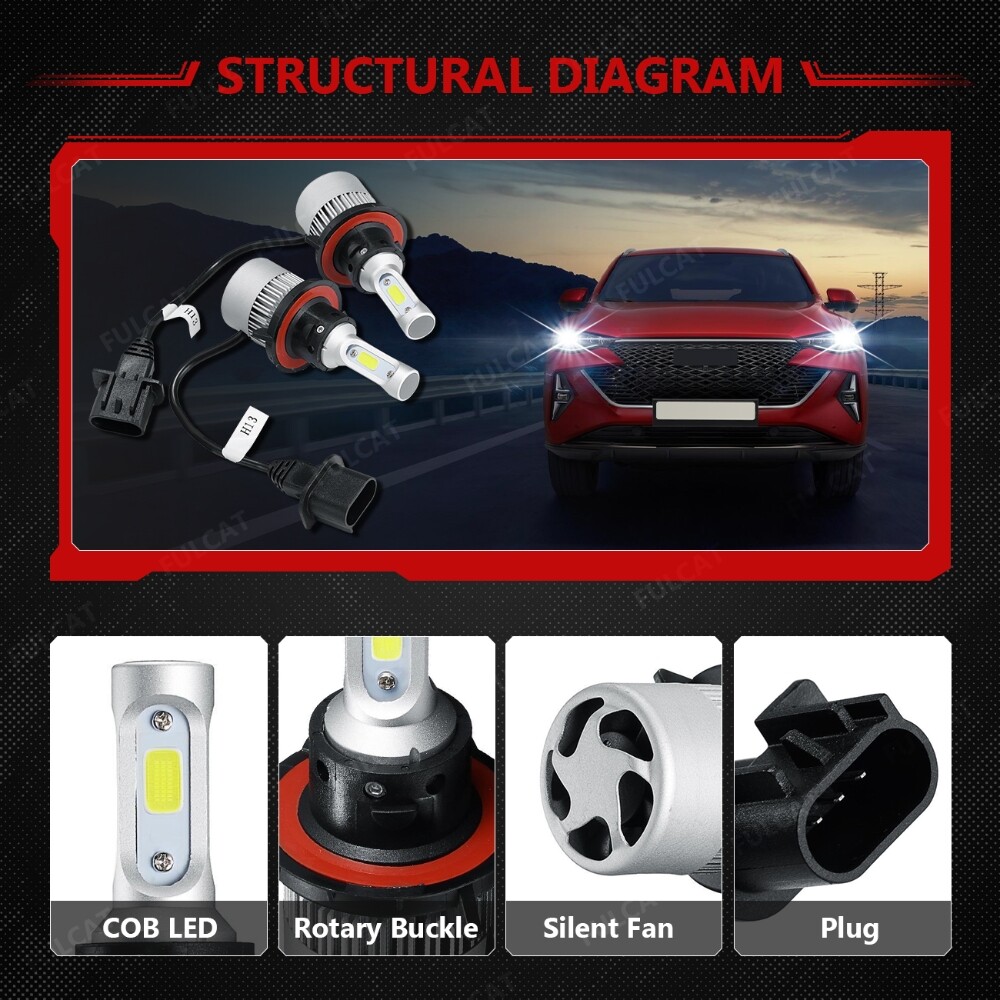 IRONWALLS Combo H13+5202 LED Headlight High Low Beam Fog Light Bulb White 6000K