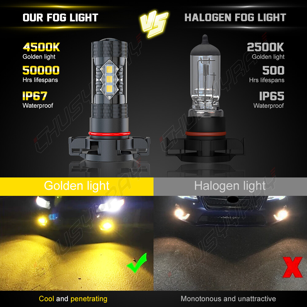 5202 5201 2504 H16 LED Fog Light Bulbs 3000K Gold yellow 16000LM High Power Pair