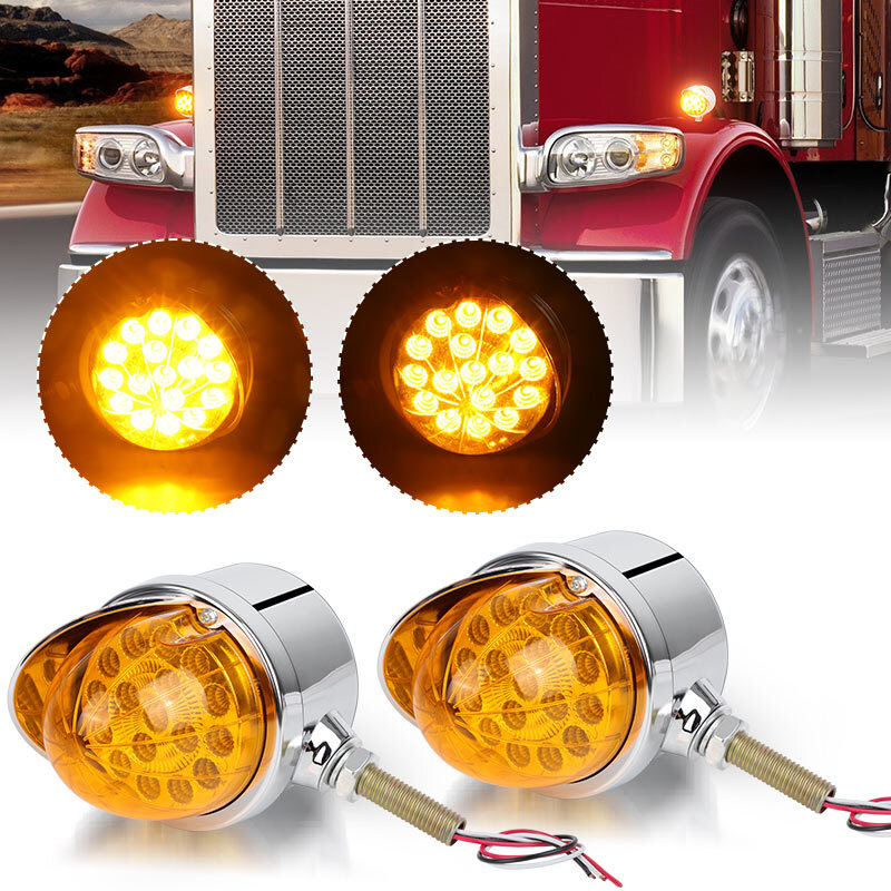 2Pcs Amber 17 LED Single Faced Watermelon Pedestal Lights Chrome Single Stud New