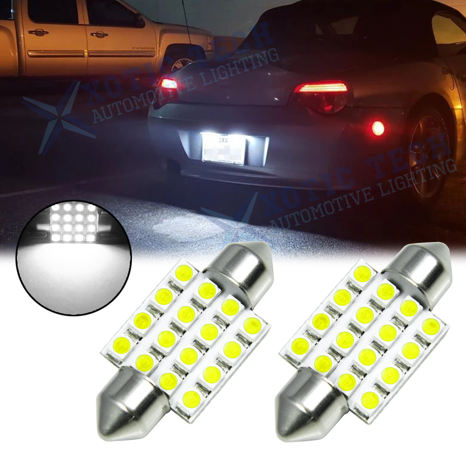 16-SMD 6418 C5W 36MM Festoon LED License Plate Tag Light Bulbs 6000K Xenon White