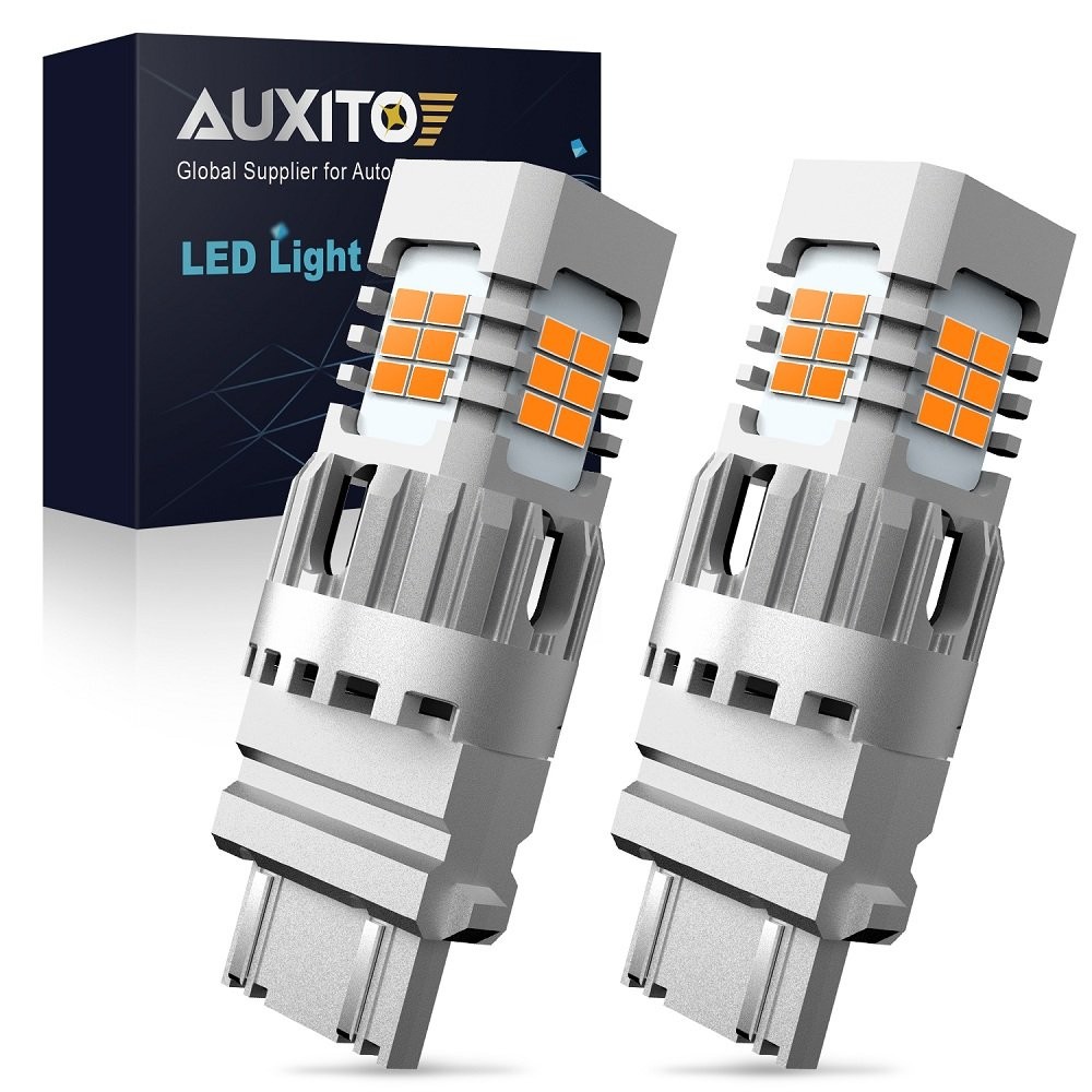 2PCS 3157 Amber LED Turn Signal Blinker Light Bulb 3020SMD Chip IP67 Silver Body