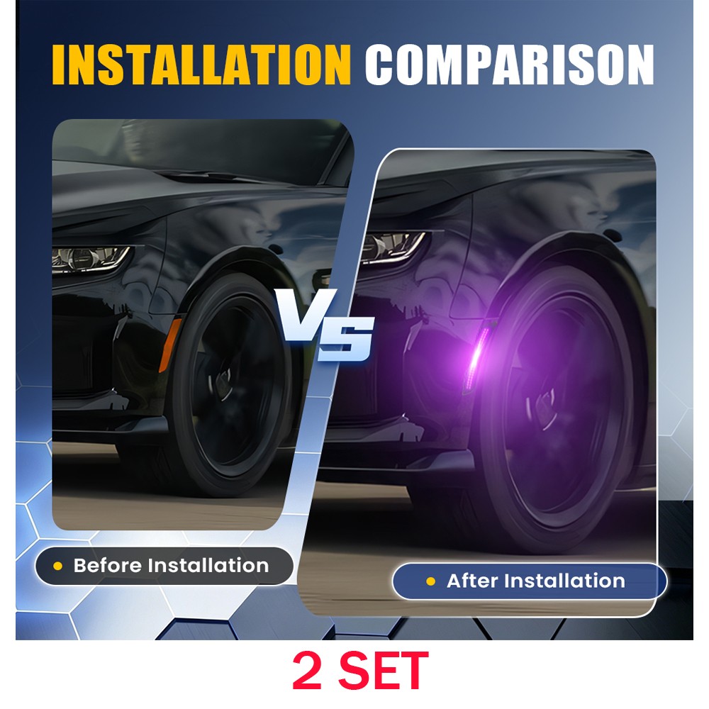 Purple LED Side Marker Lights 8X Fits 2016-2022 2023 Chevy Camaro Smoked Housing