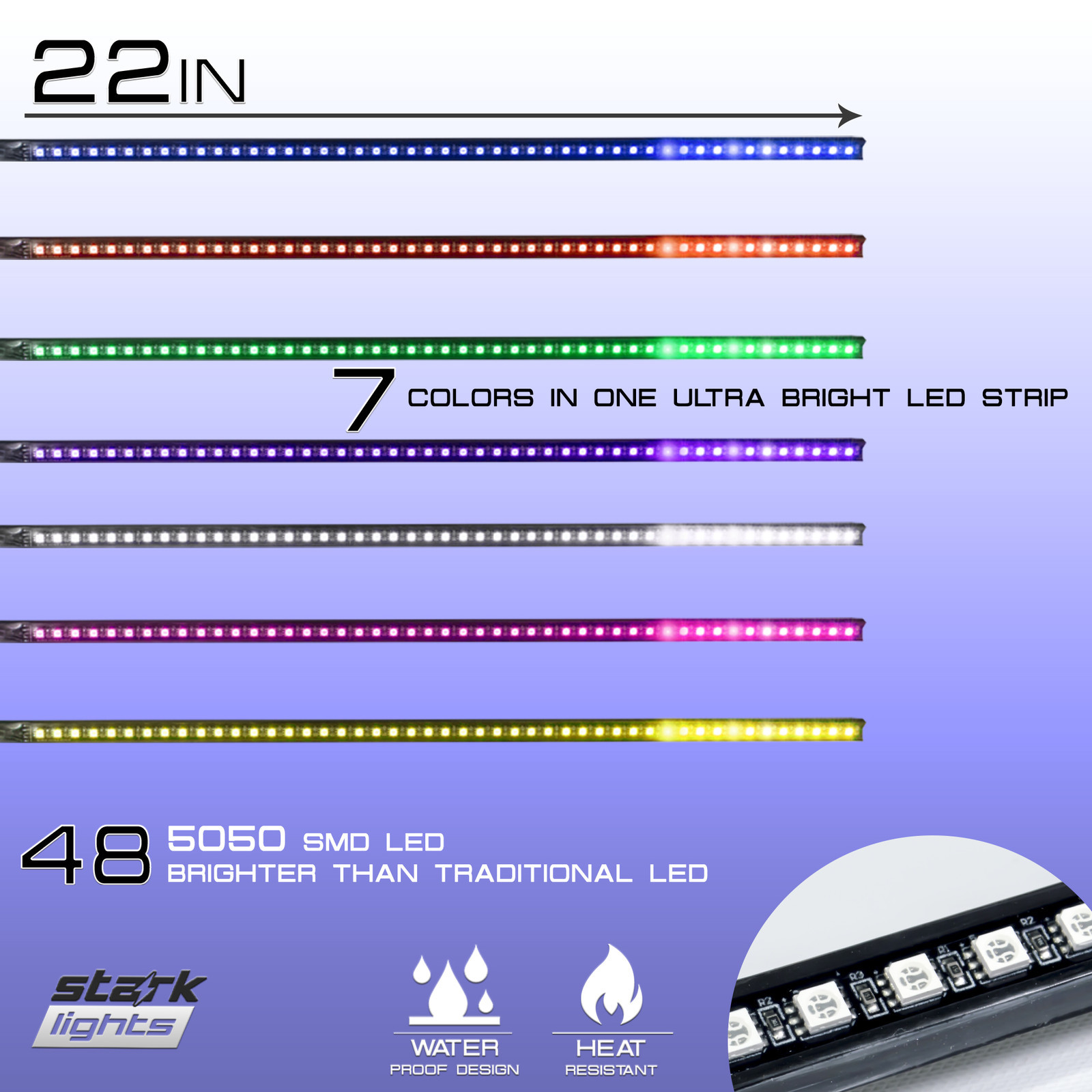 7 Color 48 LED RGB Knight Rider Scanner Flash Car Strobe Light Kit Strip 22 Inch