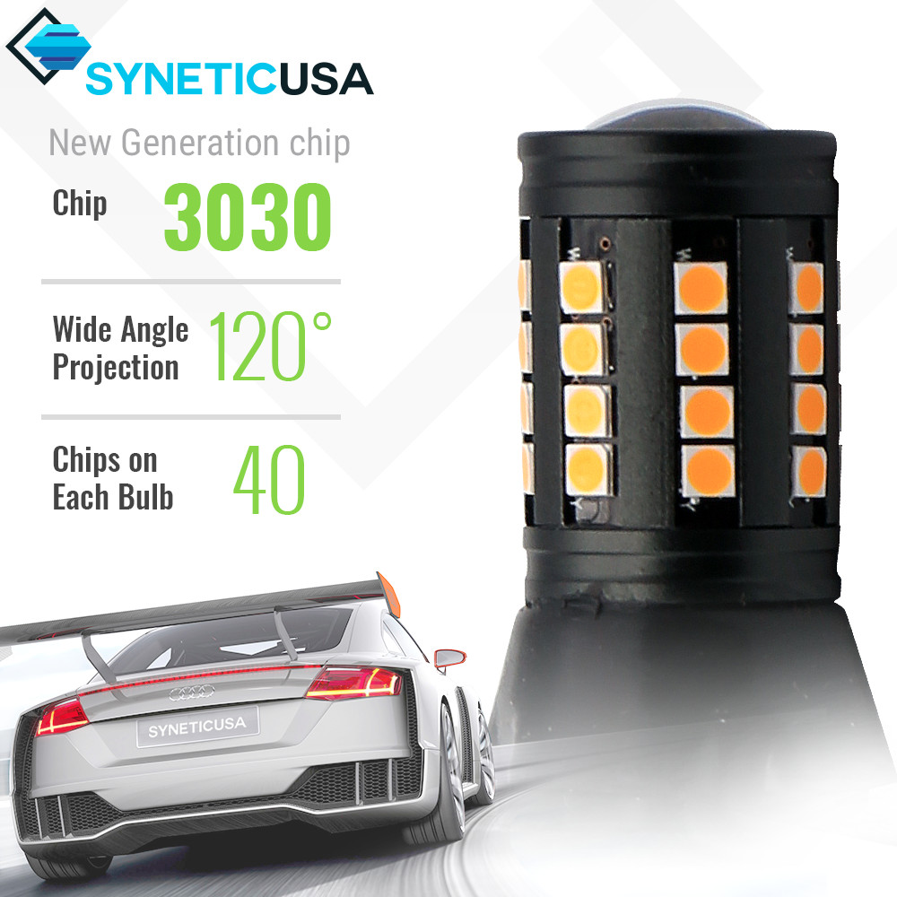 3157 4114 Error-Free 40-LEDs Amber Yellow Front Turn Signal Blinker Light Bulbs