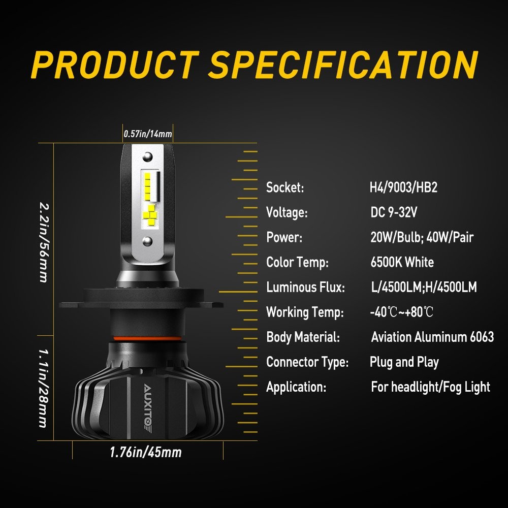 AUXITO Upgrade 10000LM Super Bright CANBUS H4 9003 HB2 LED Headlight Fog Lights