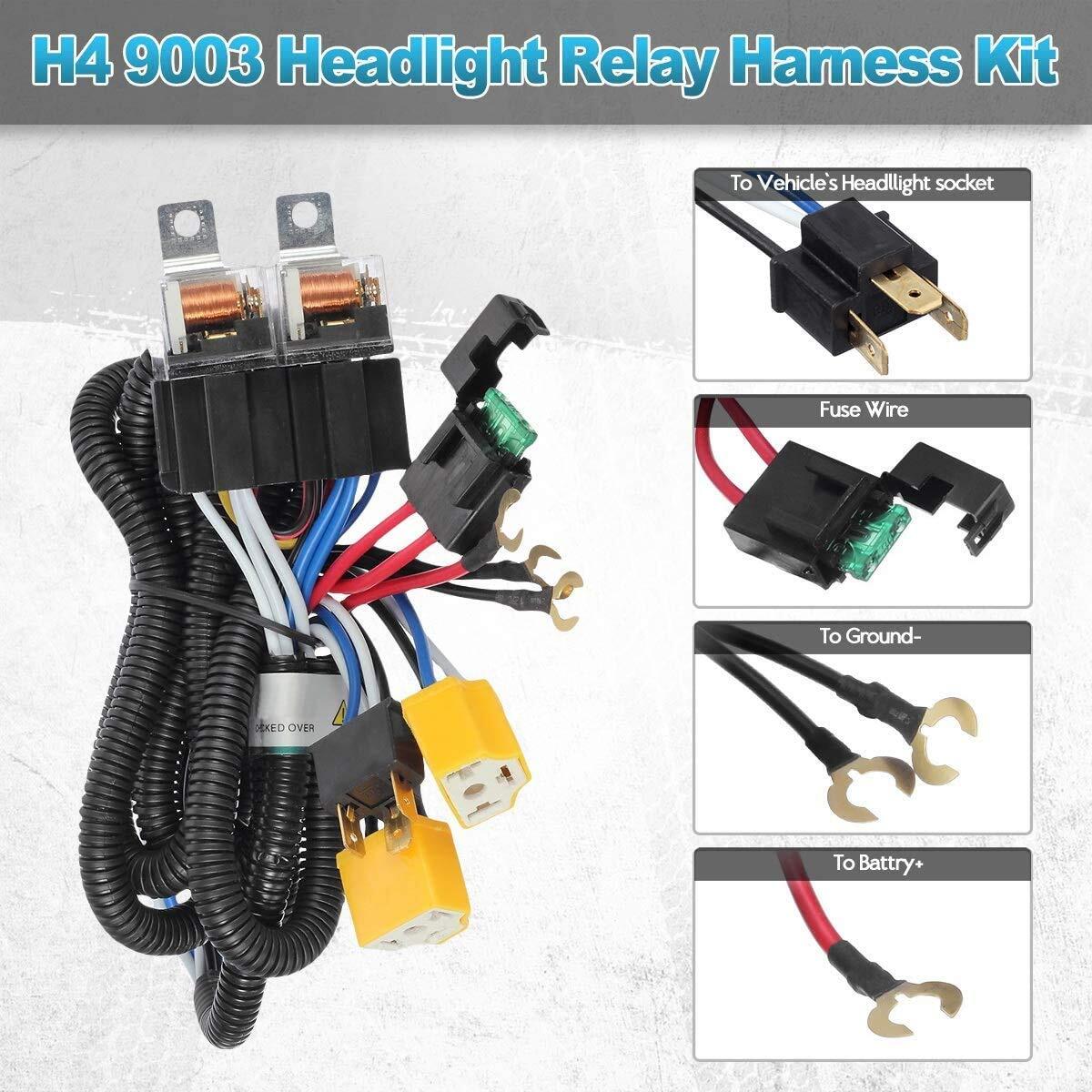 2pcs MAX 80A H4 Headlamp Light Plug H4 Headlight Relay Wiring Harness Kits