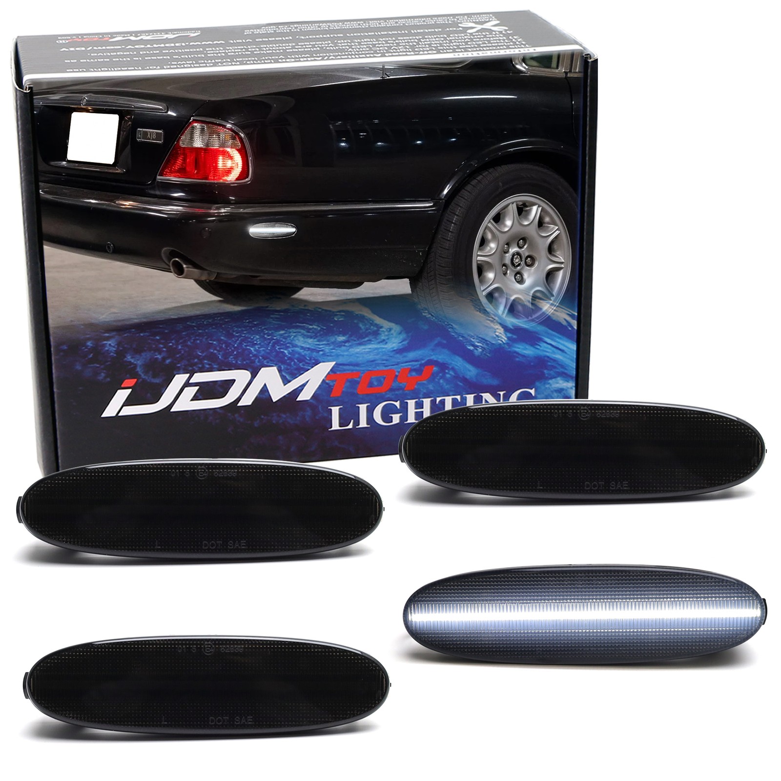 4pc Set Smoked Lens Xenon White Full LED Side Marker Lights For Jaguar 97-03 XJ8