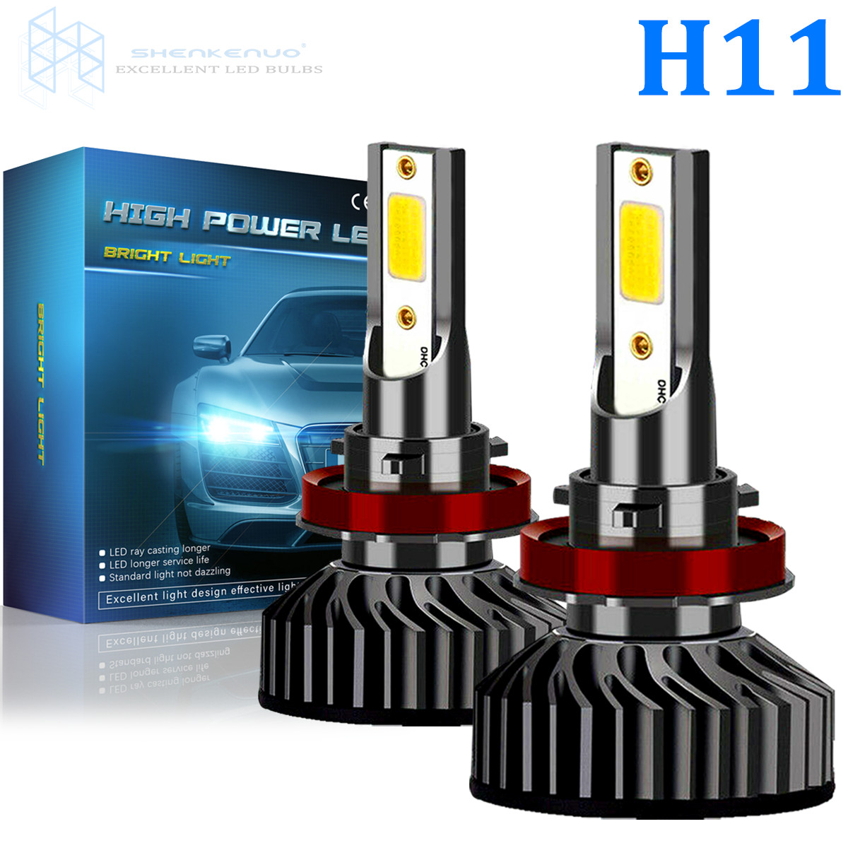 LED Headlight Kit H11 H8 H9 6000K White Fog Light 2Bulbs Bright High or Low Beam