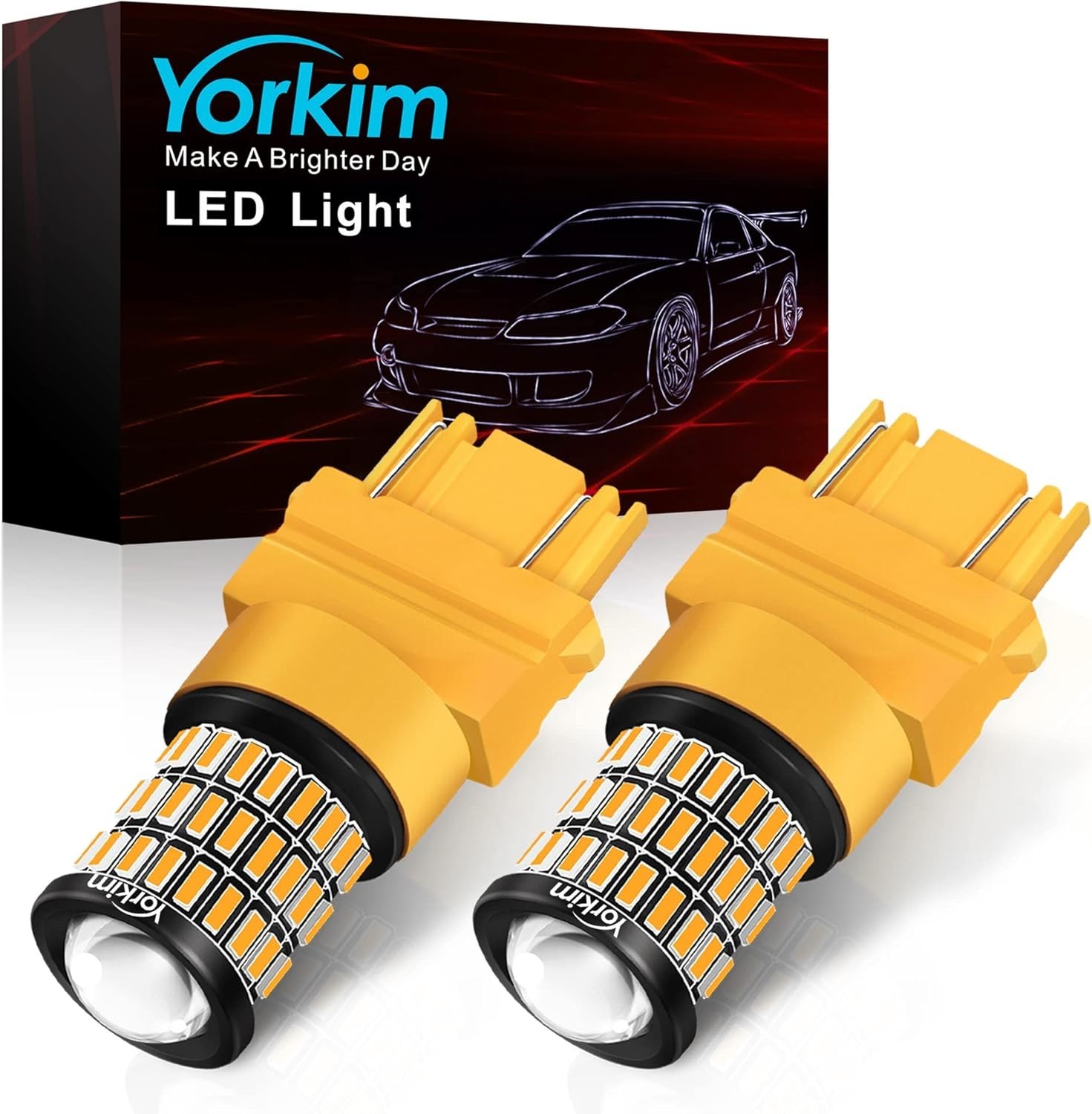Plug & Play 3157 Amber LED Bulbs for Front/Rear Turn Signals – 50000 Hours Life