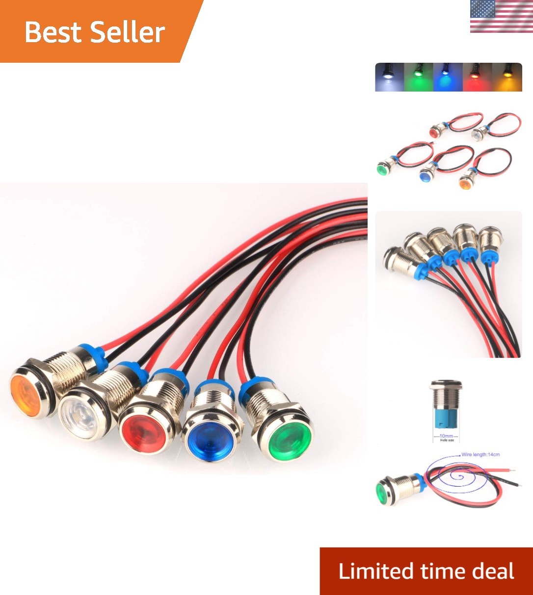 Durable AC/DC 12-24V LED Indicator Lights – 5pcs Waterproof Multi-Color Set