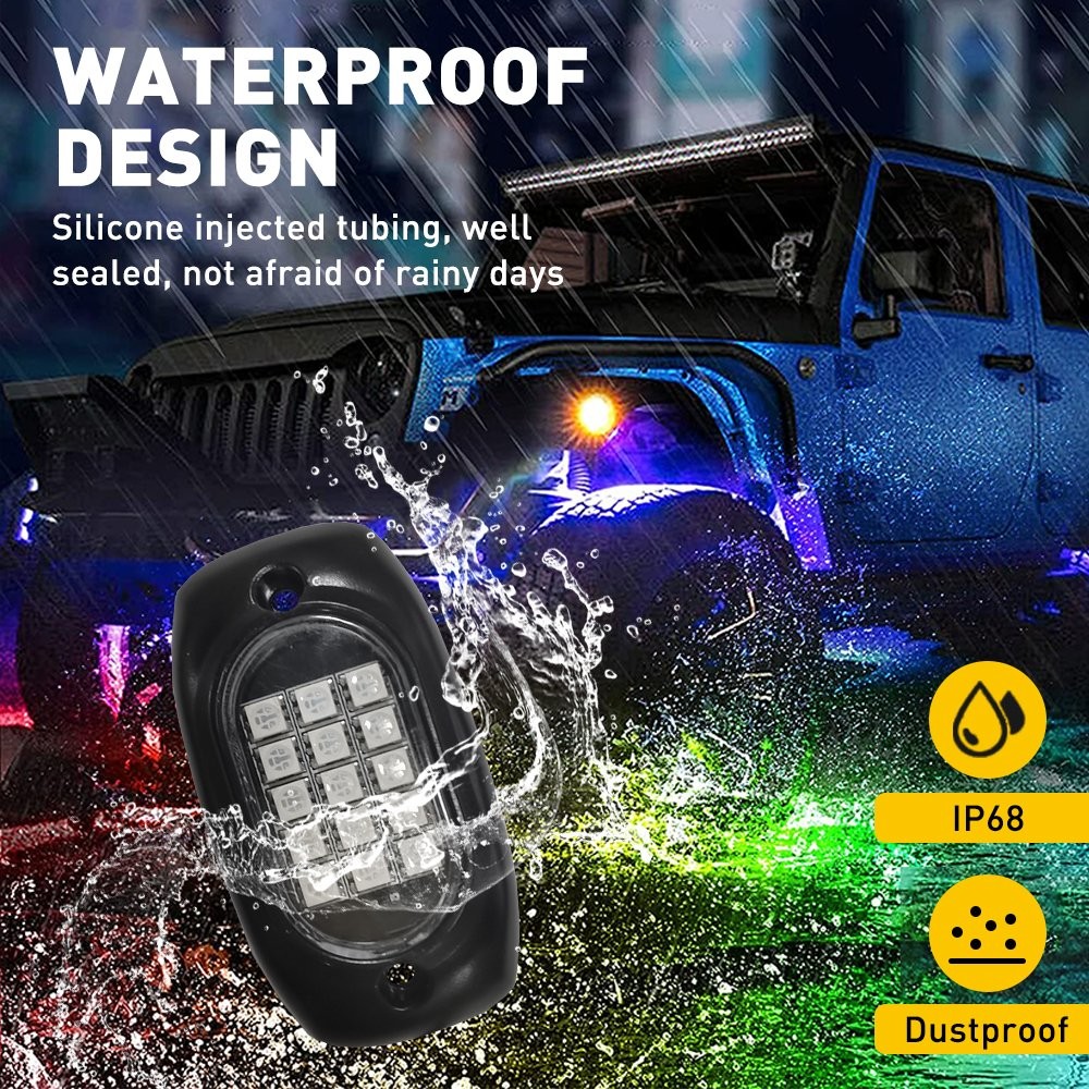 RGB LED Rock Light Multi Modes Off-Road Underglow Foot Wheel Well Lamp Truck ATV