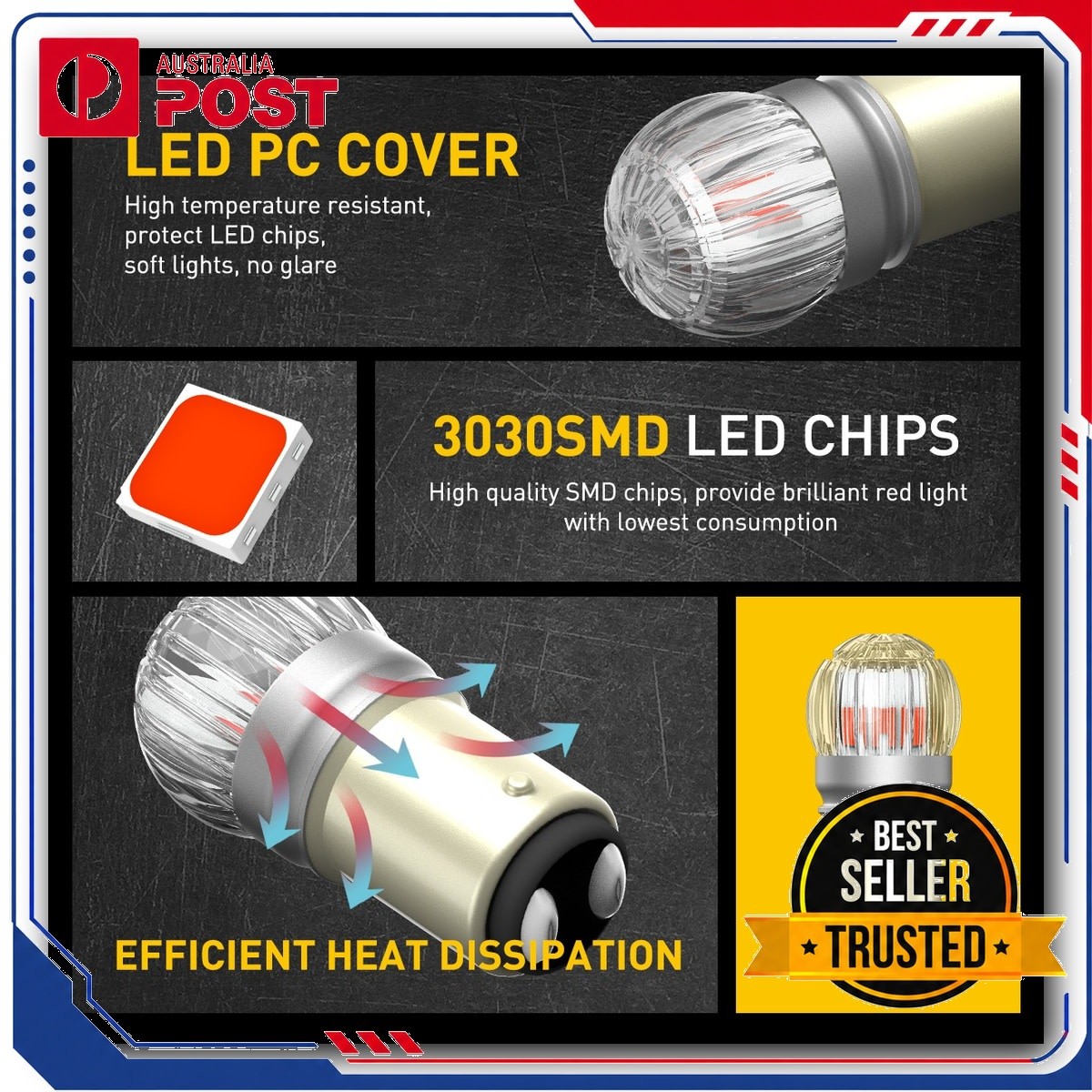 2X 1157 LED BAY15D Brake/Stop Light Tail Bulb Pure Red Bright