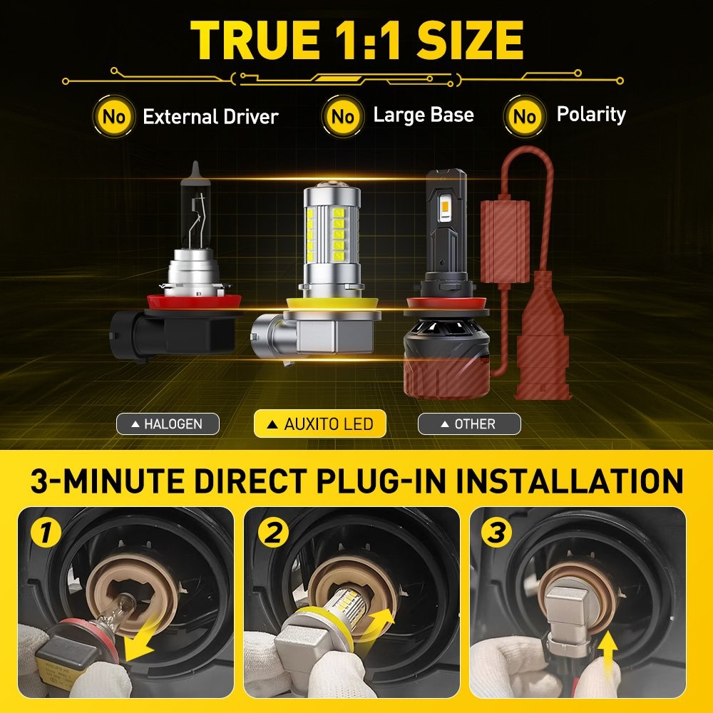AUXITO H8 H11 LED Fog Light Bulb Headlight Bulb White 6500K High Power Lamps EPY