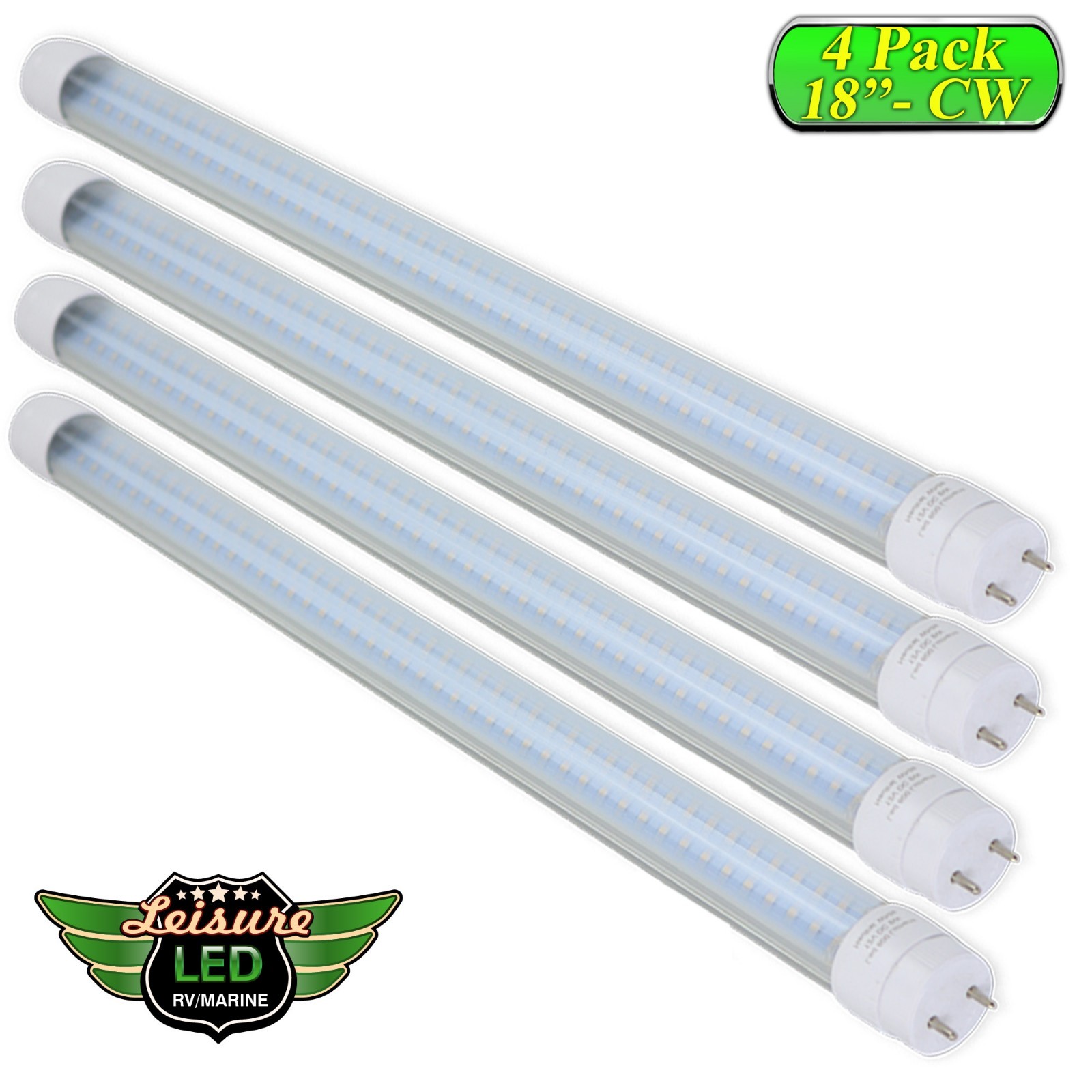 4PC 12V DC RV Marine F15T8 LED Tube Light 9W 18″(17-3/4″ pin to pin) CW 600 lm