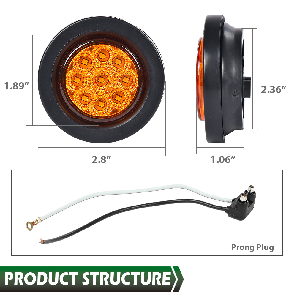 2x Amber 2″ Inch Round 9 LED Side Marker Clearance Lights Truck Trailer Lamp 12V