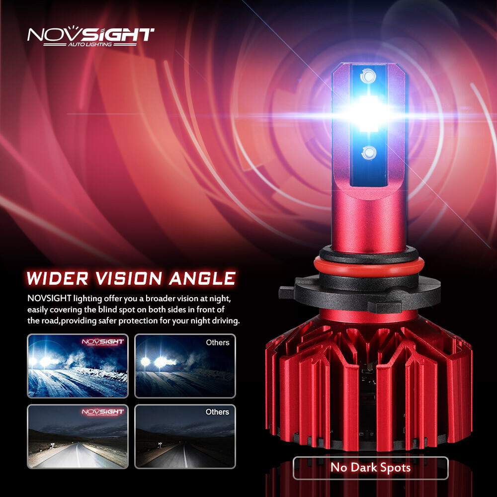 NOVSIGHT 9006 Led Headlight Bulbs 6000K Cold White High Power 15000LM Brighter