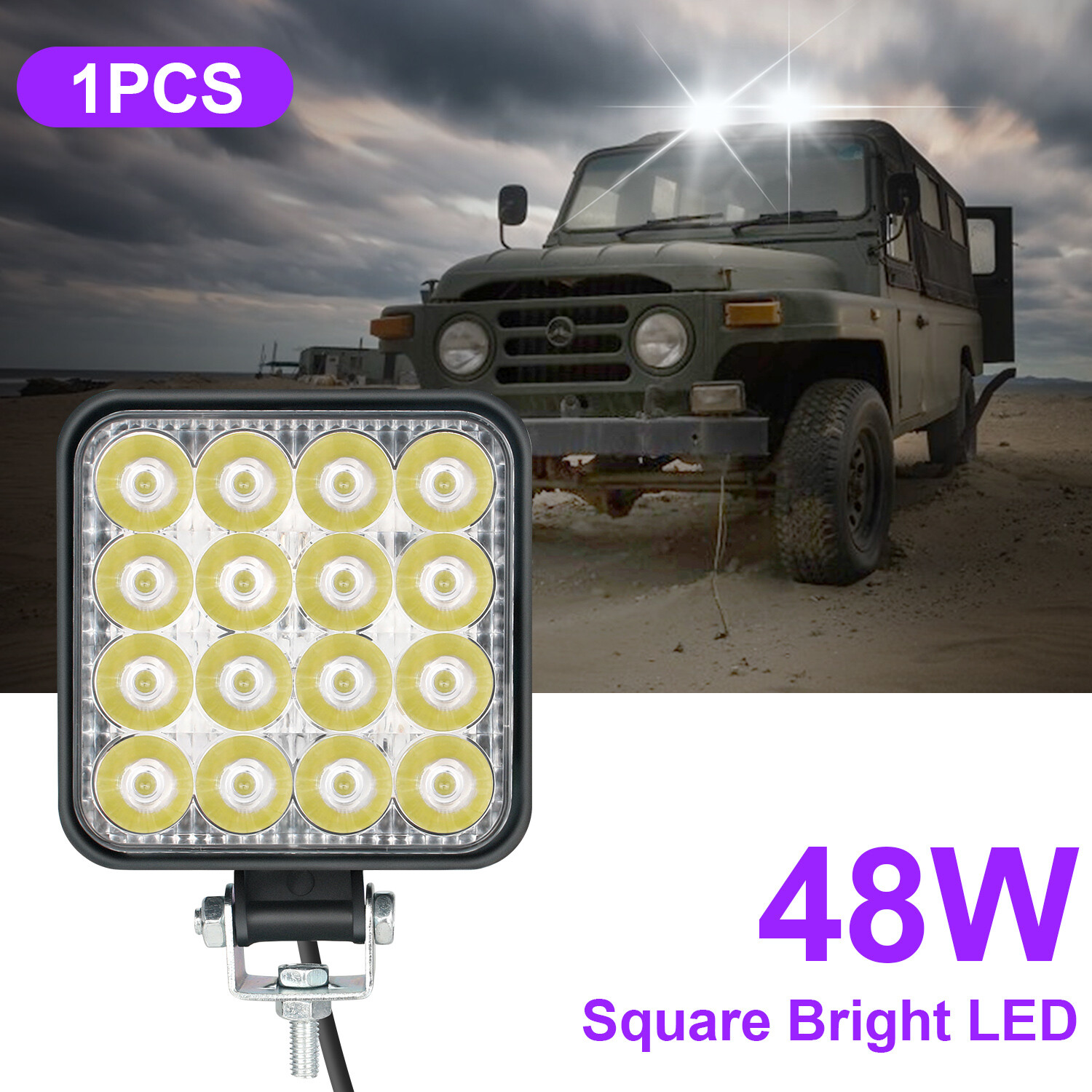 6PCS 4inch 48W LED Work Light , Square Flood Lights for Truck Tractor Off-Road