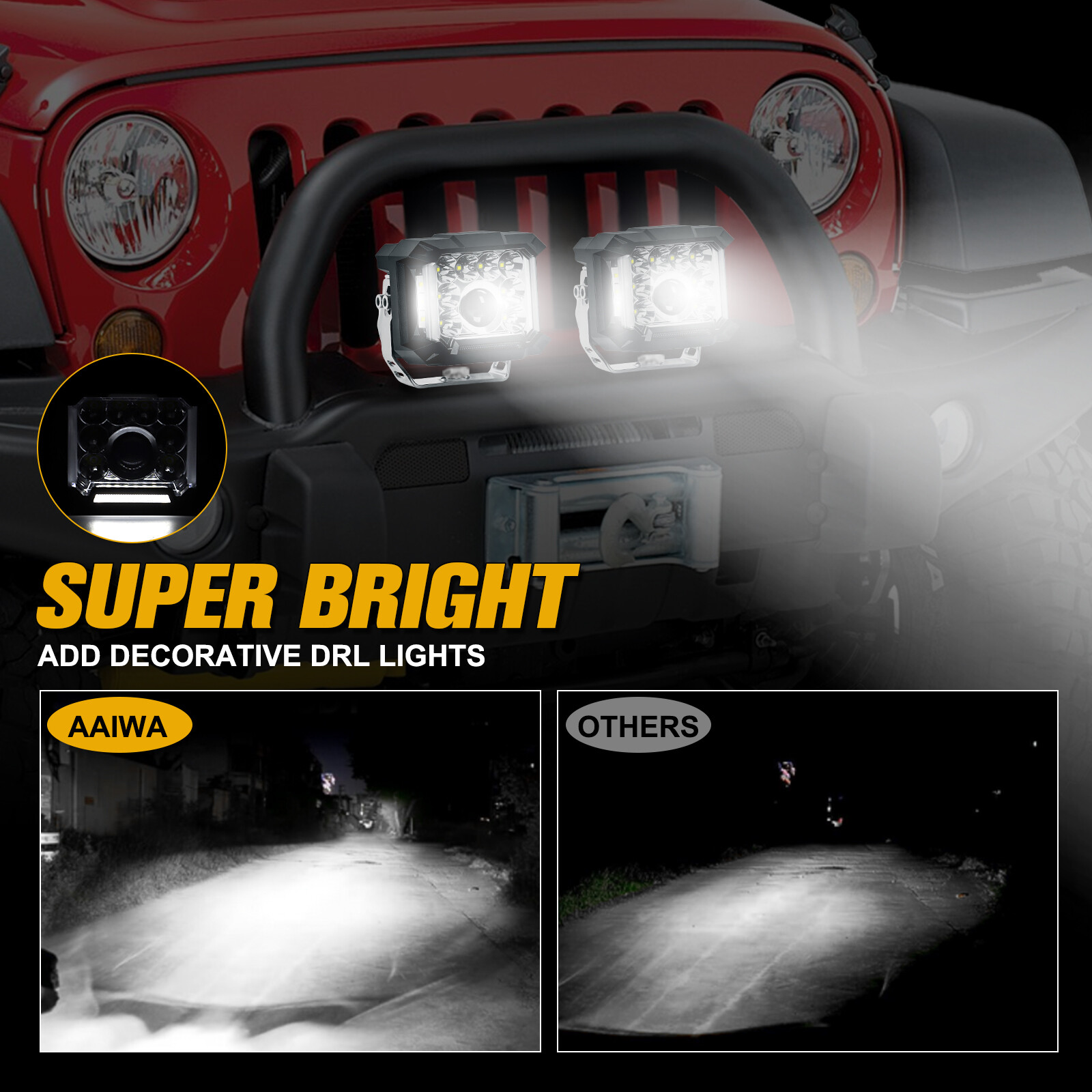 White 5″ Side Shooter LED Cube Pods Driving Lights DRL Work Light Bar for Jeep