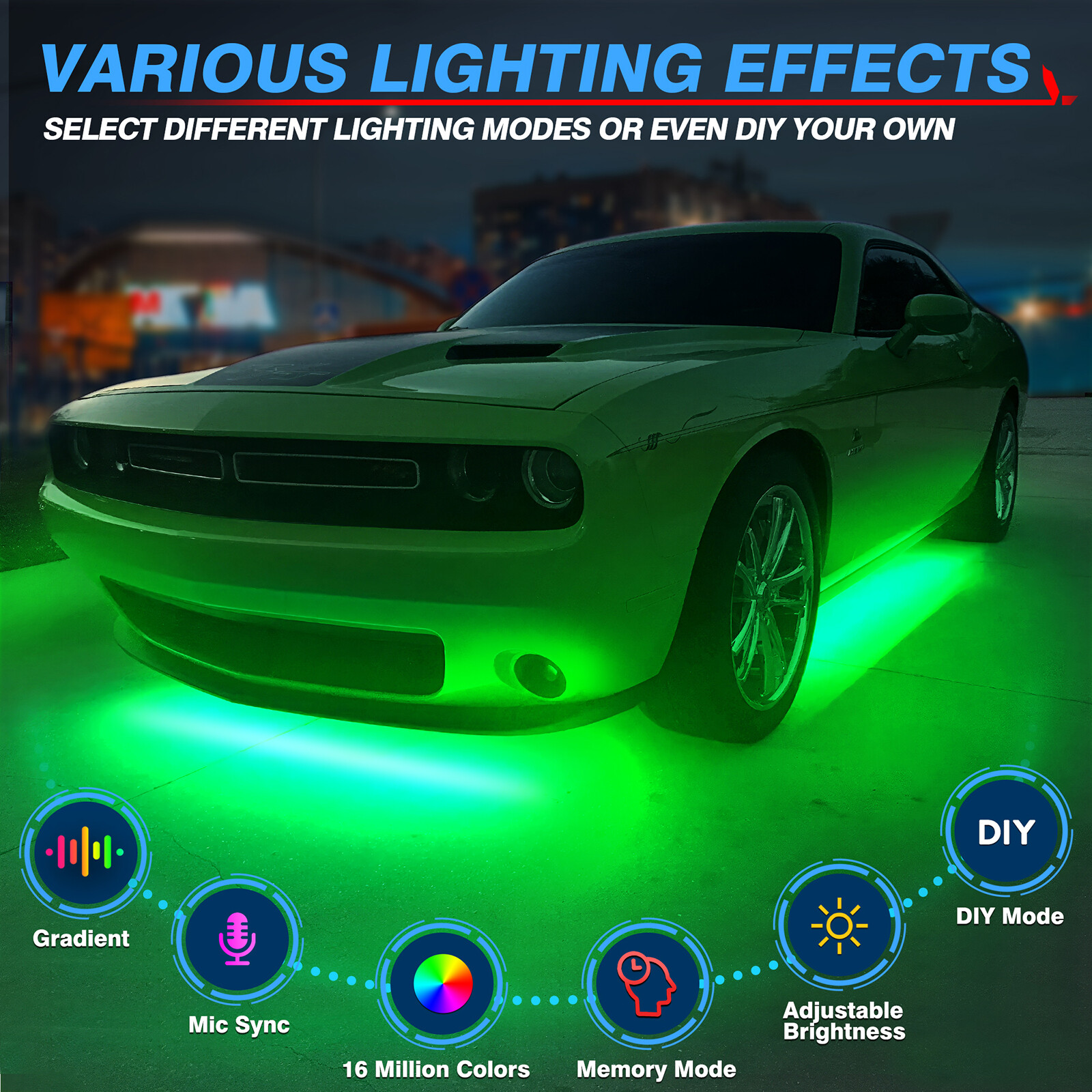 MICTUNING 8pc N8 RGBW Underglow LED Light Bar Strips Kit for Car Wireless Remote