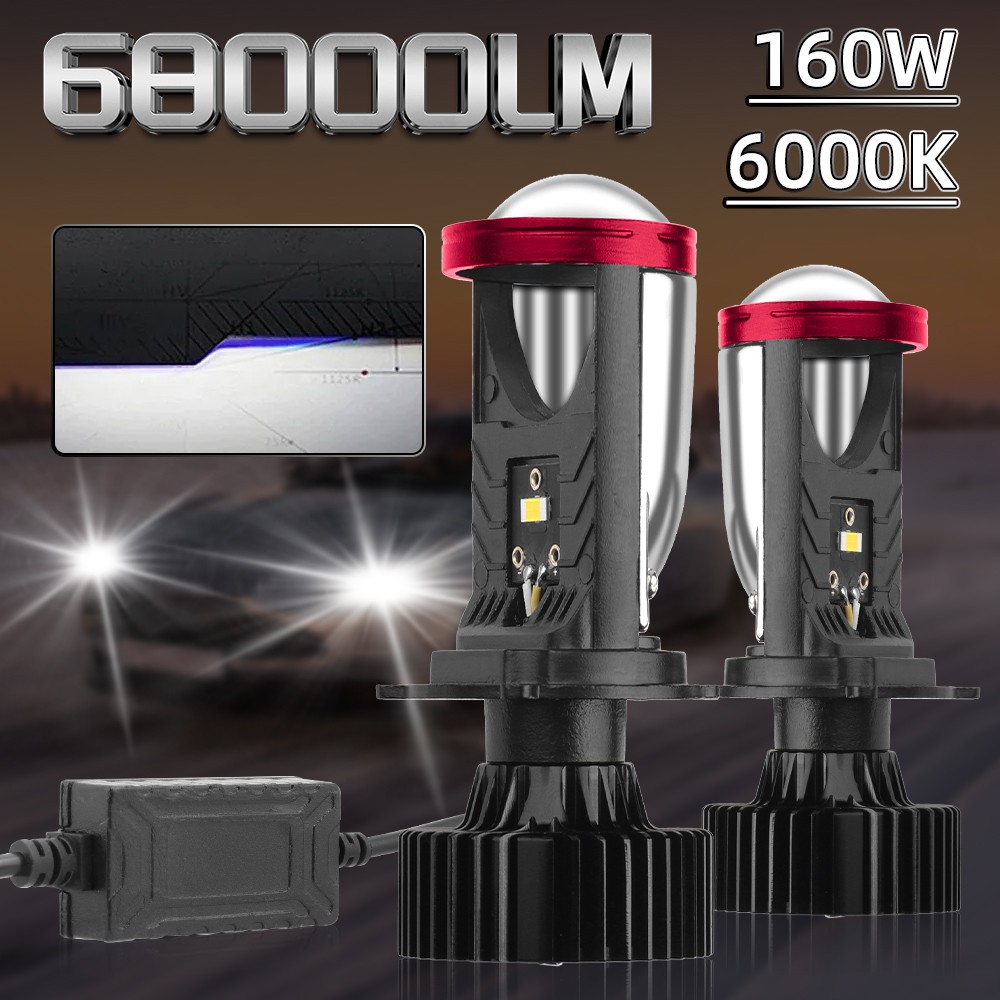 2x H4/9003 LED Projector Lens Hi-Lo Beam 160W Headlight Bulb 68000Lm 6000K White