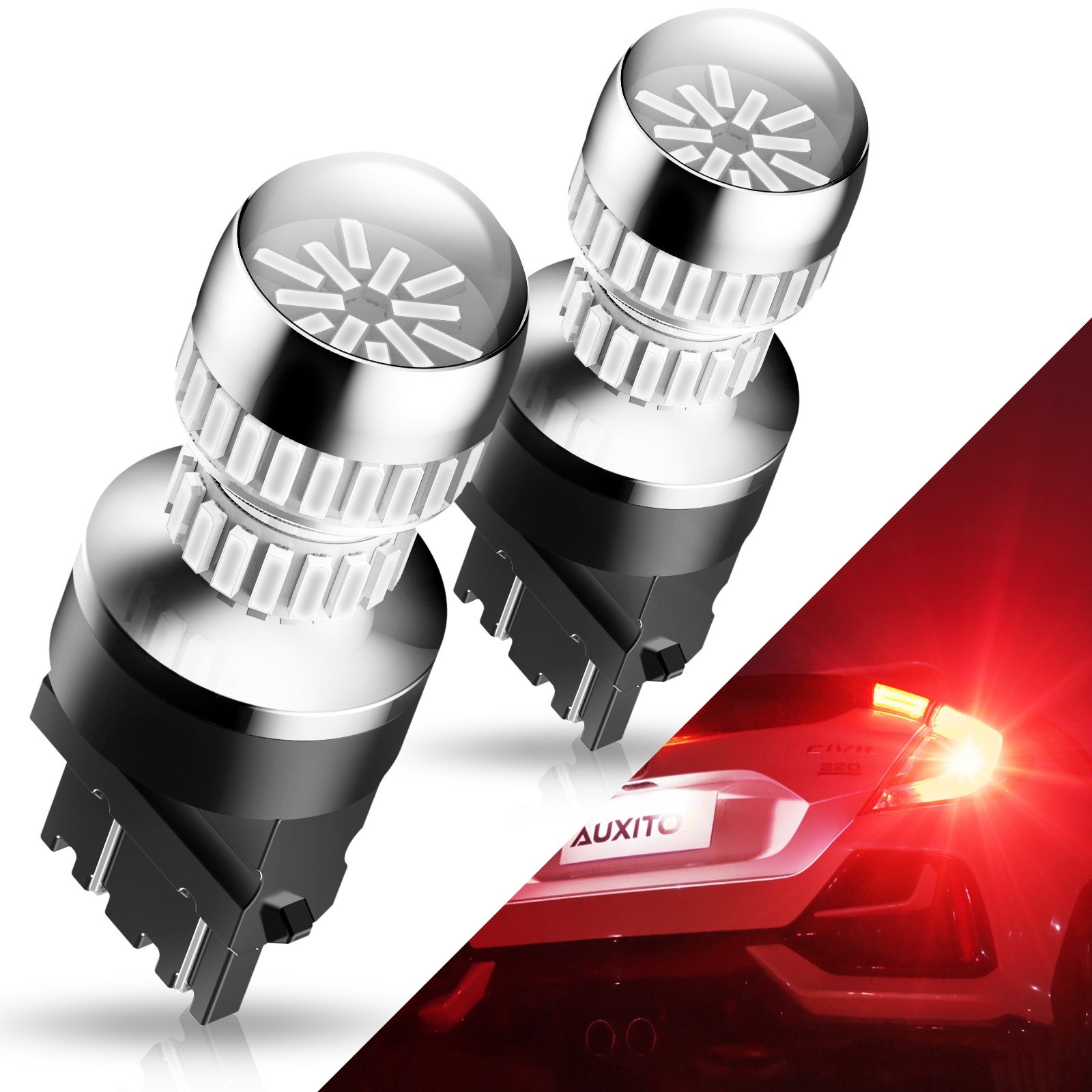 AUXITO 3157 3156 LED Brake Tail Turn Signal Light Bulbs Super Red SMD Canbus EAC