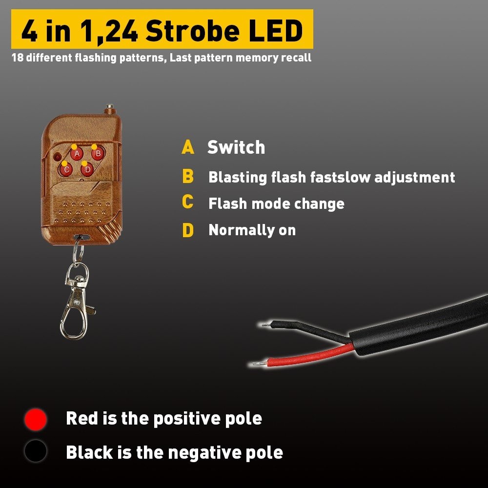 4PCS 6-LED STROBE LIGHTS WARNING FLASHING BEACON AMBER WHITE 12V REMOTE CONTROL