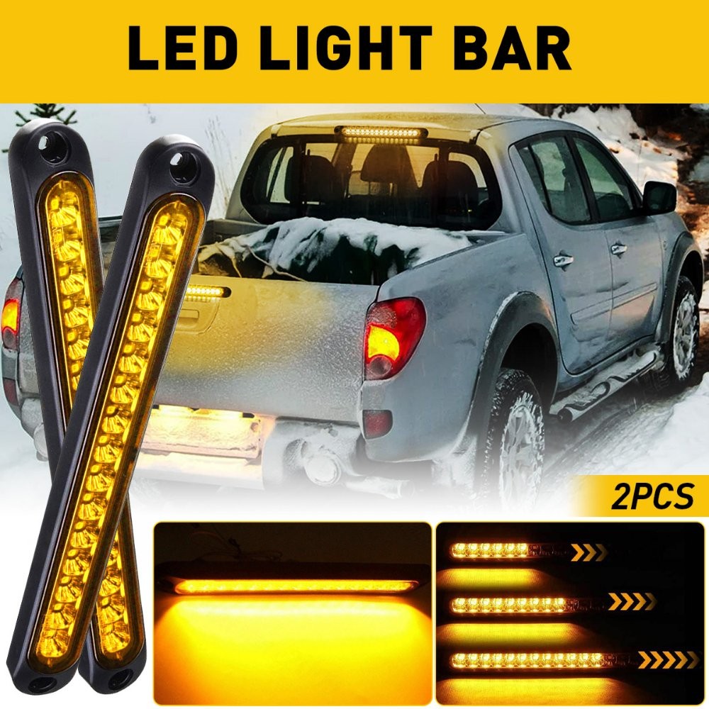 2X Amber 15 LED Flowing Turn Signal Brake Rear Stop Tail Light Bar Trailer Truck